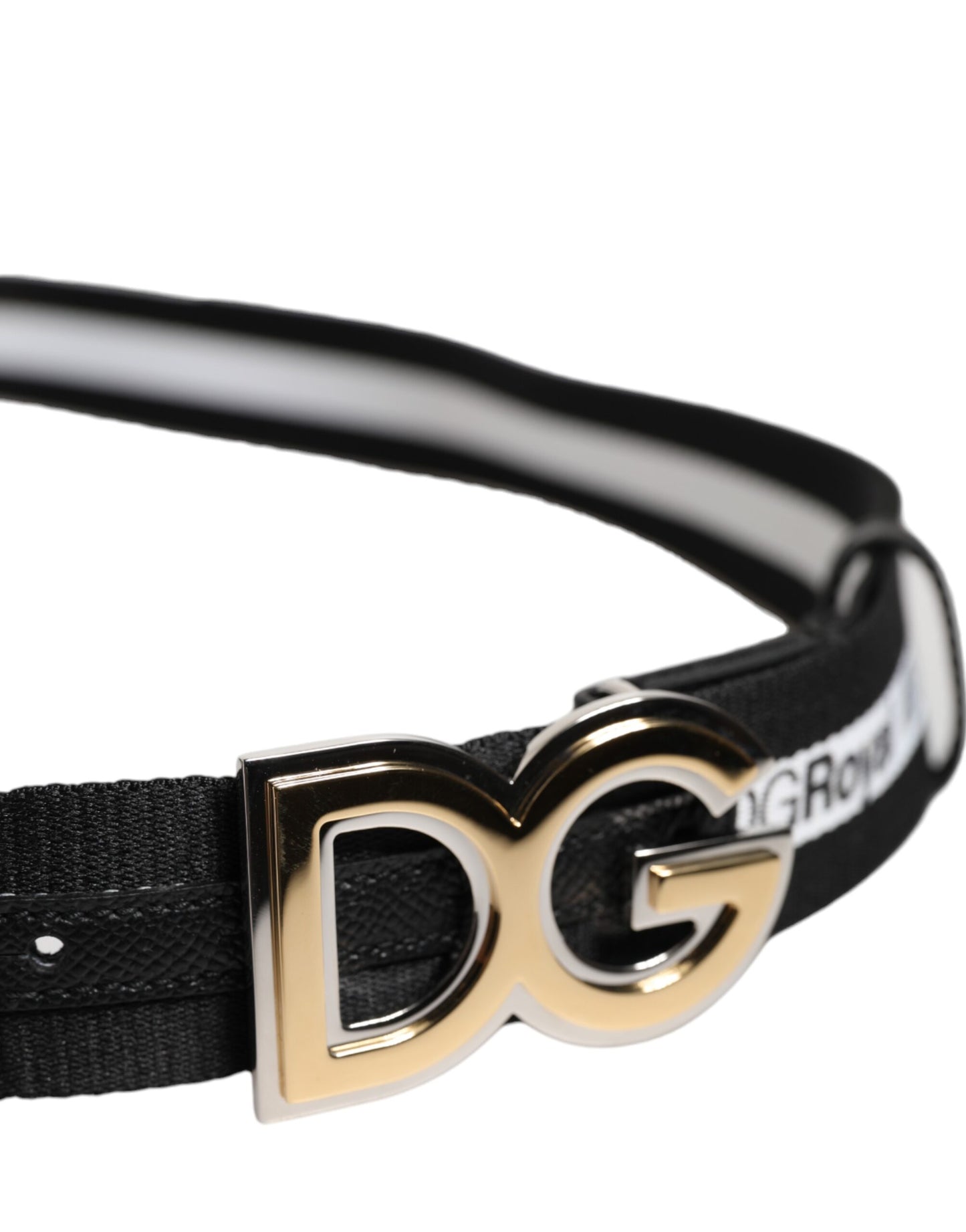 Cinturón de algodón negro con hebilla dorada y logotipo DG