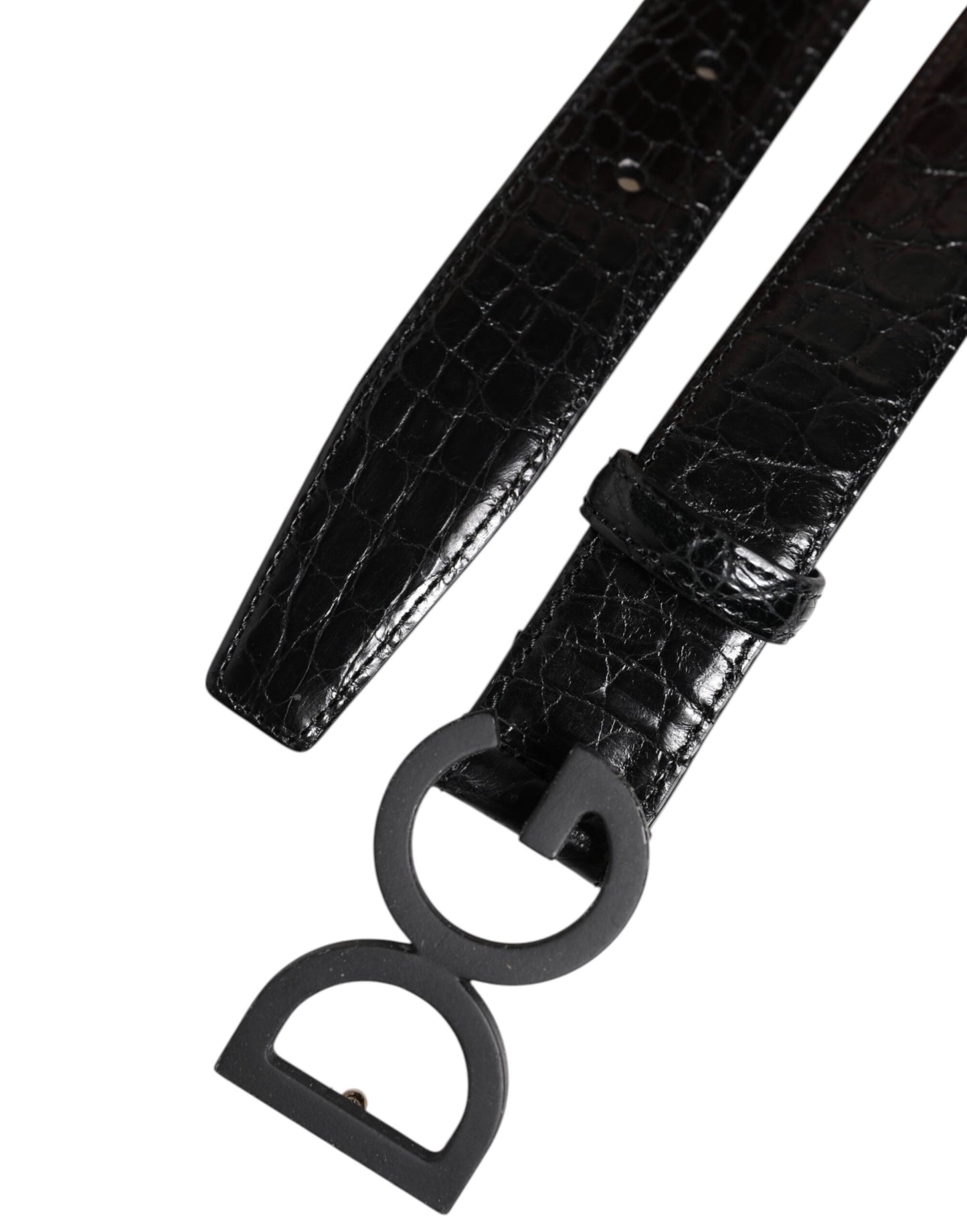 Cinturón clásico de cuero negro con hebilla DG de metal