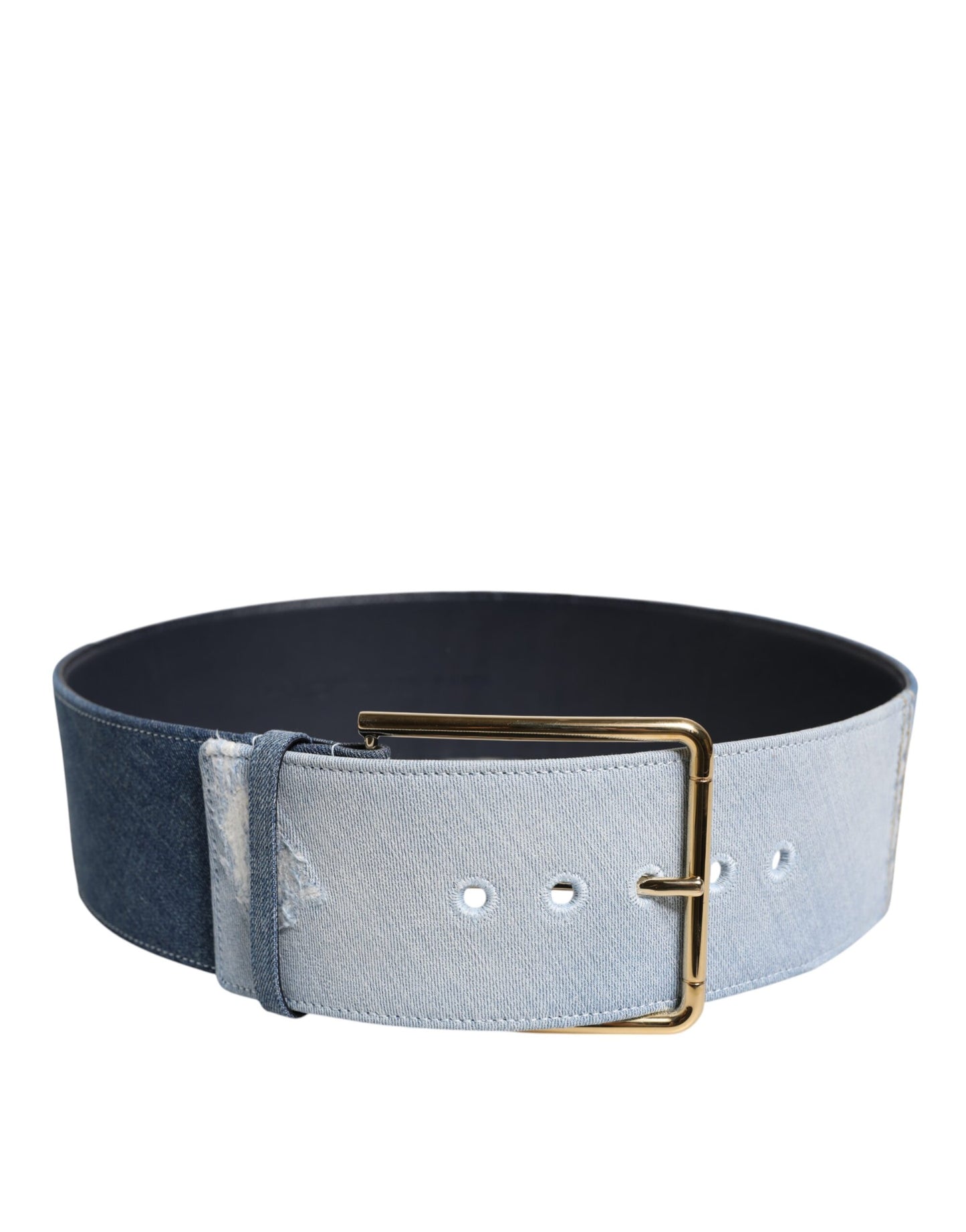 Cinturón de mezclilla azul de dos tonos con hebilla de metal dorado
