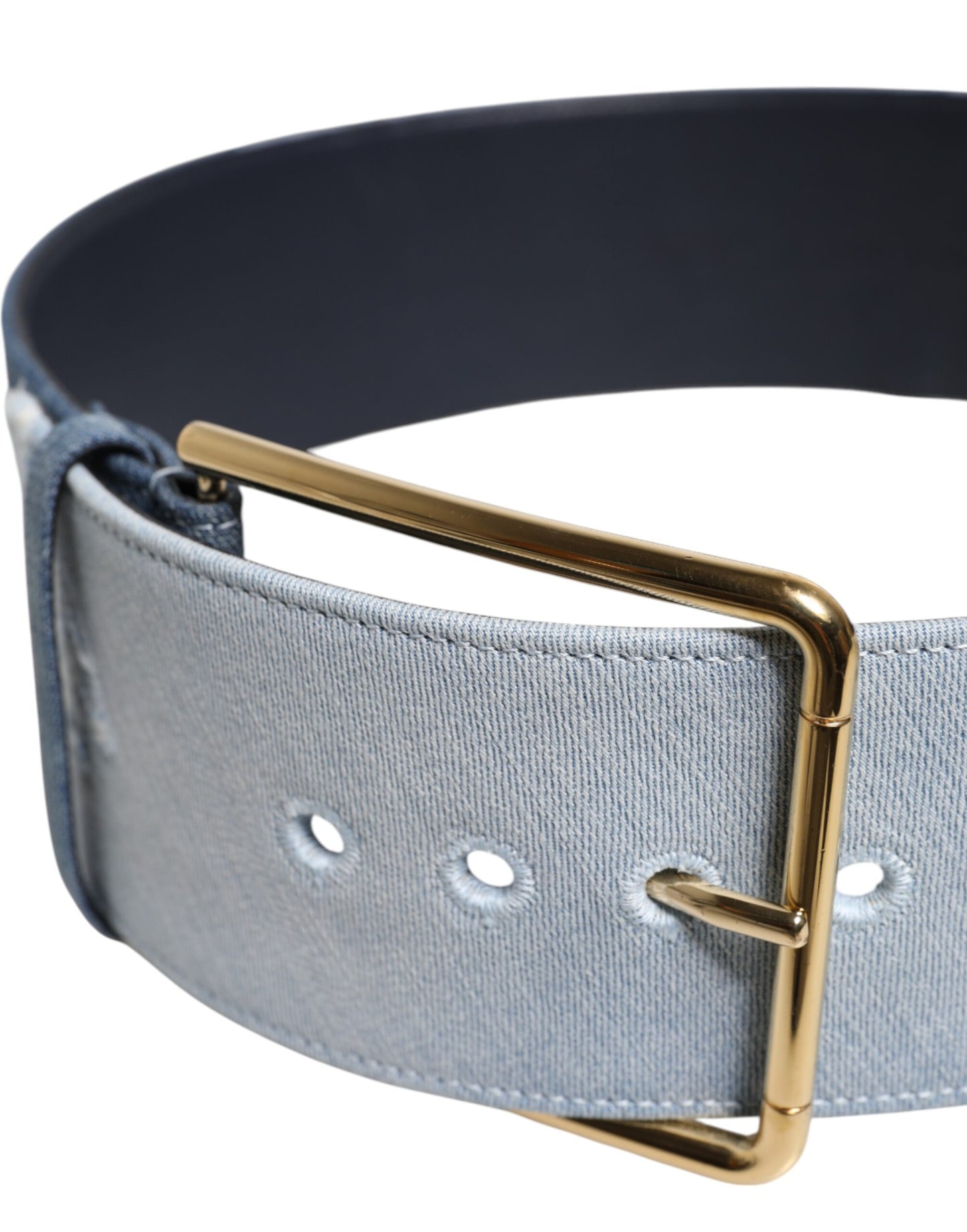 Cinturón de mezclilla azul de dos tonos con hebilla de metal dorado