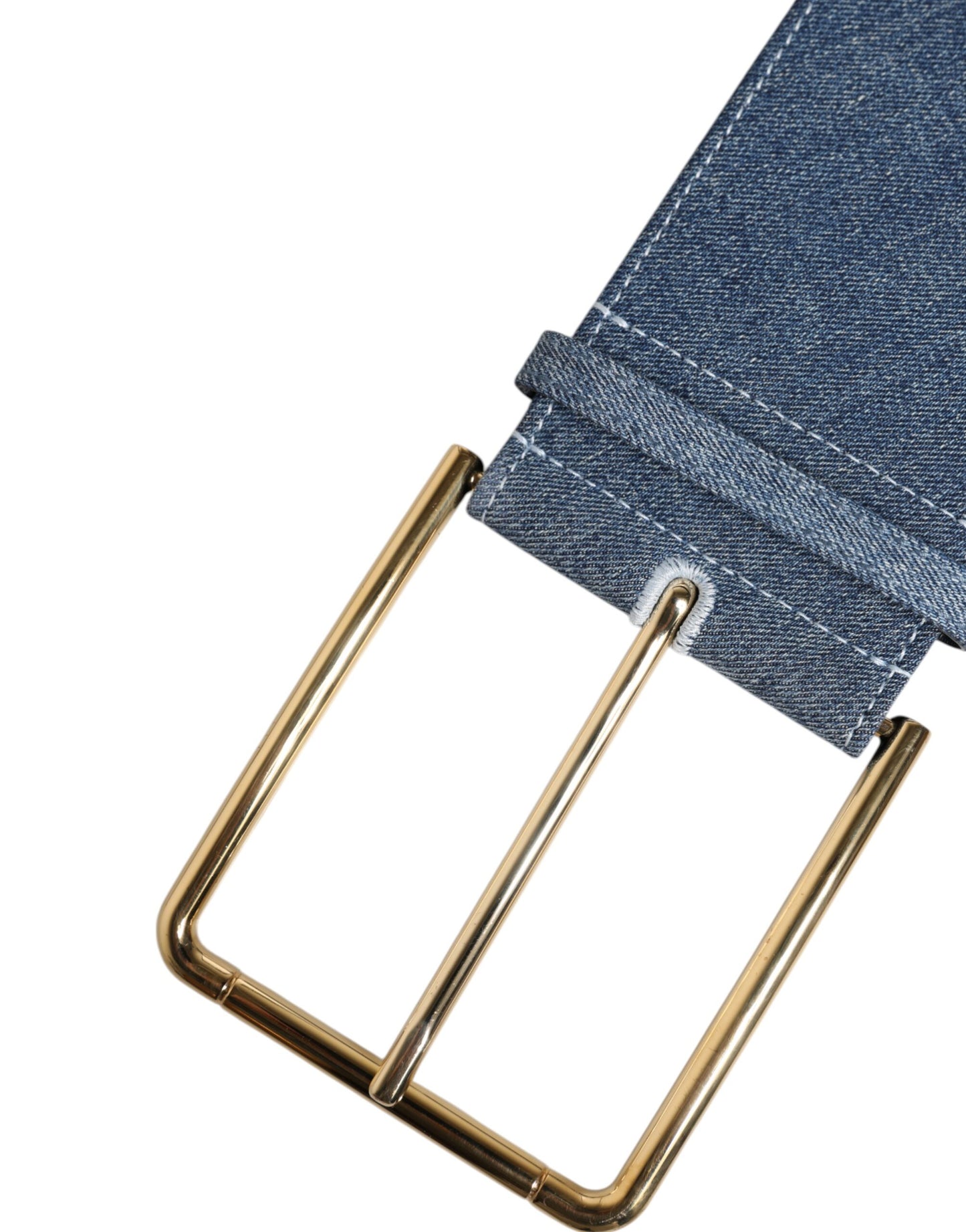 Cinturón de mezclilla azul de dos tonos con hebilla de metal dorado