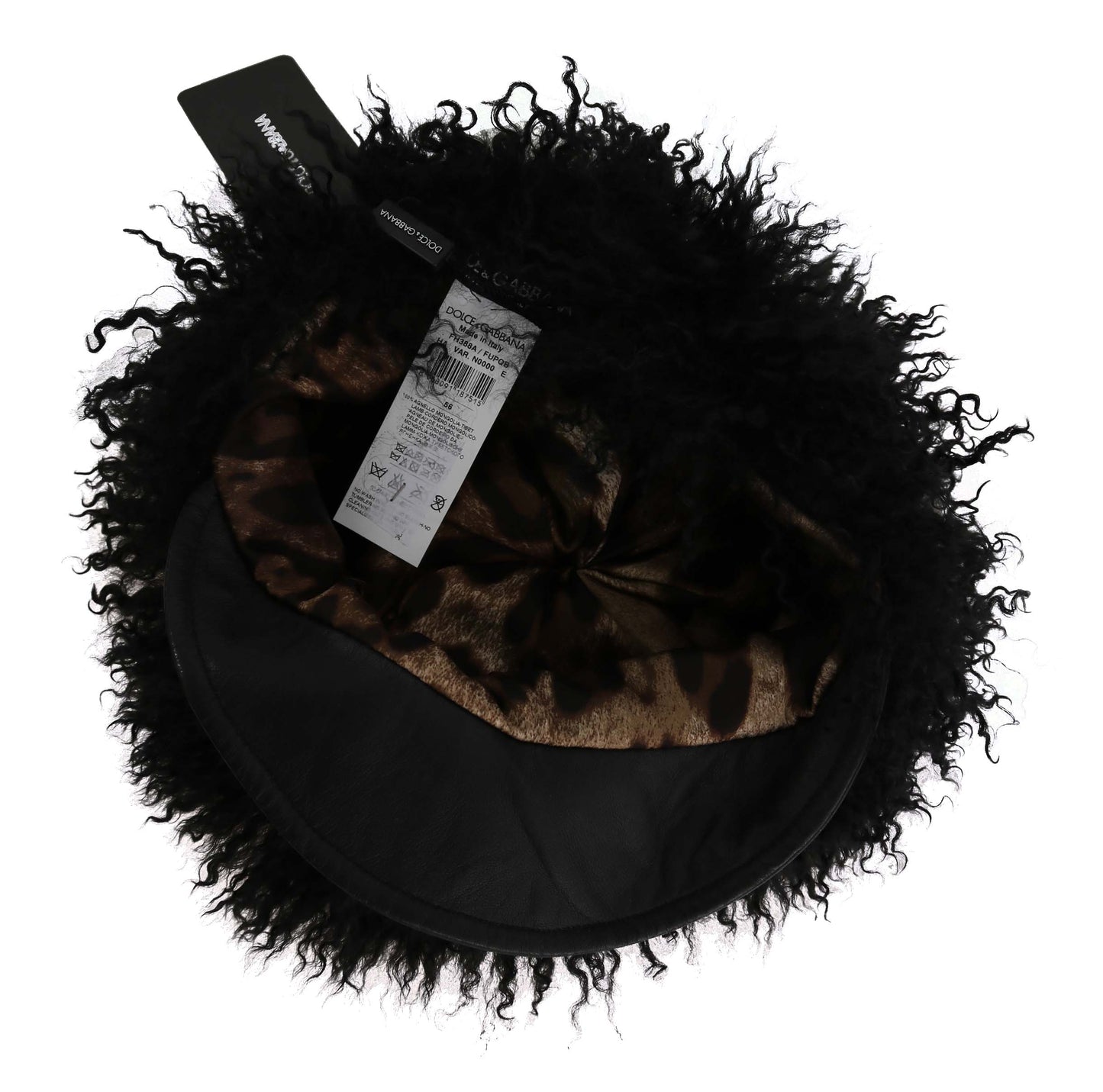 Chapeau Gatsby en cuir et fourrure d'agneau noir du Tibet