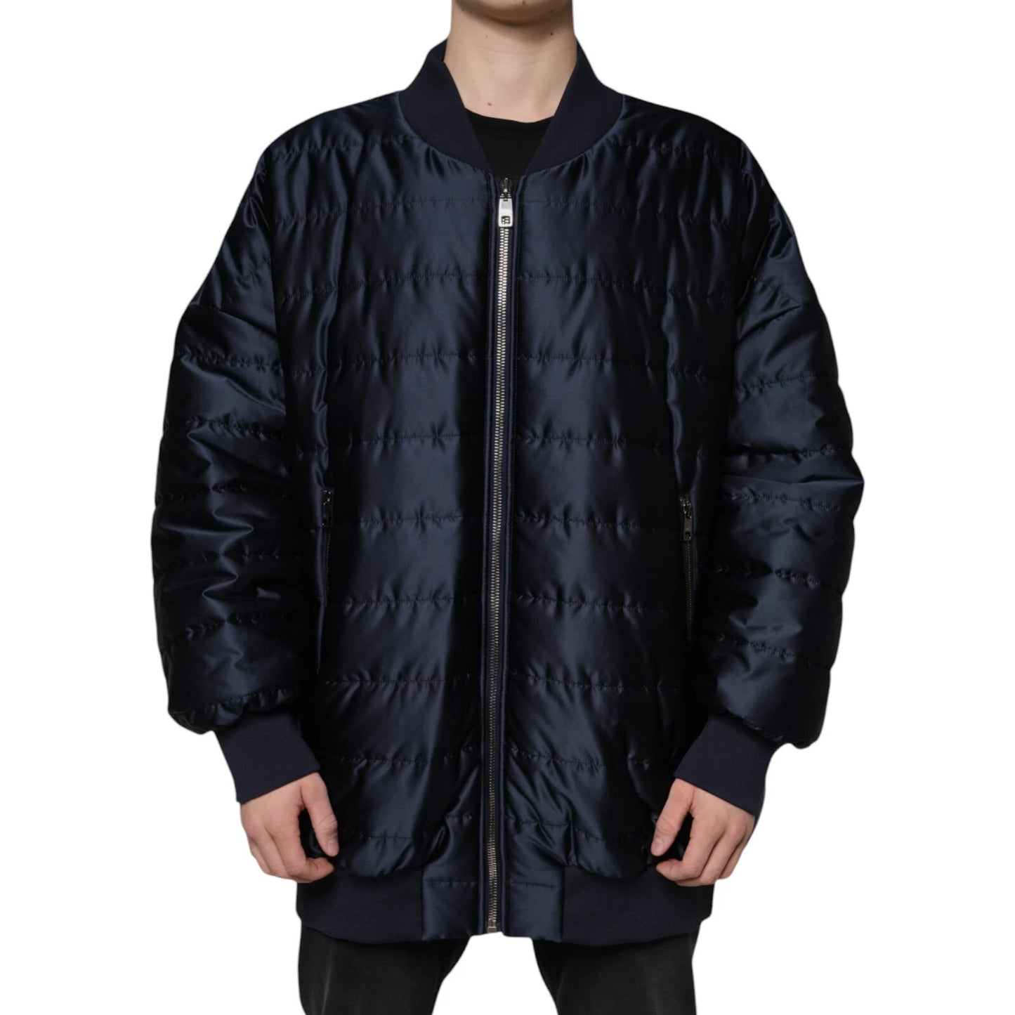 Chaqueta bomber acolchada azul oscuro con cremallera completa