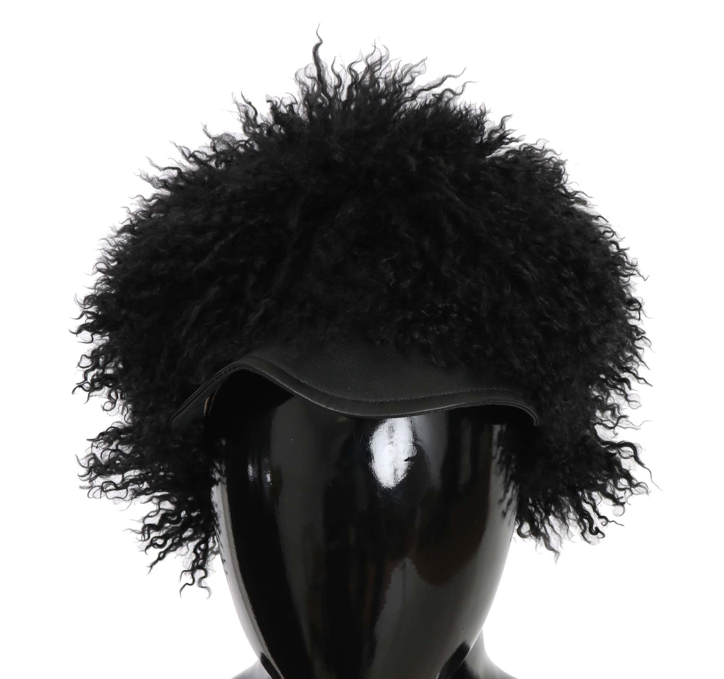 Chapeau Gatsby en cuir et fourrure d'agneau noir du Tibet