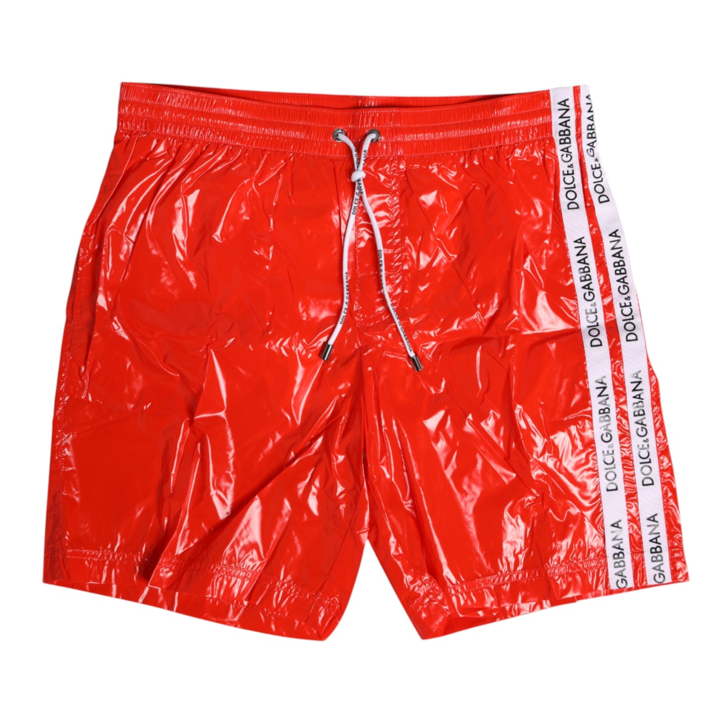 Red Nylon Drawstring Beachwear Shorts Swimwear