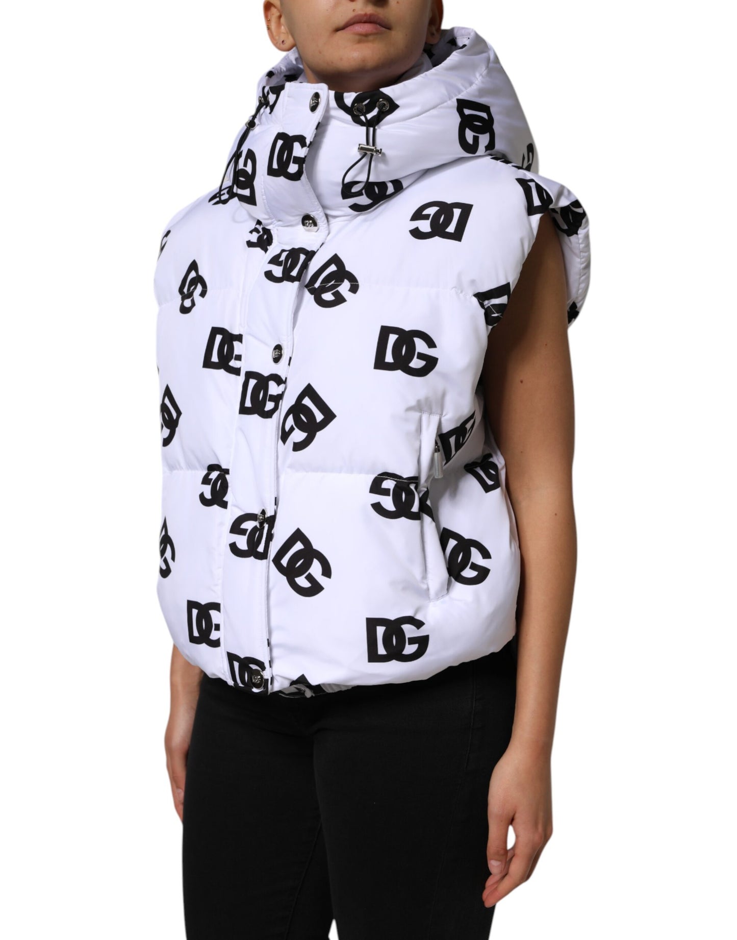 Chaqueta acolchada de poliéster DG Mania blanca y negra