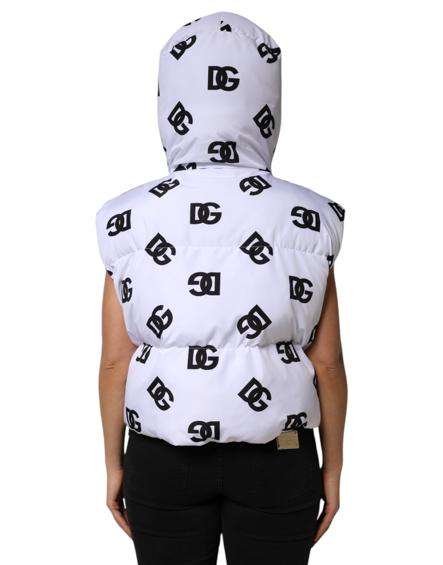 Chaqueta acolchada de poliéster DG Mania blanca y negra