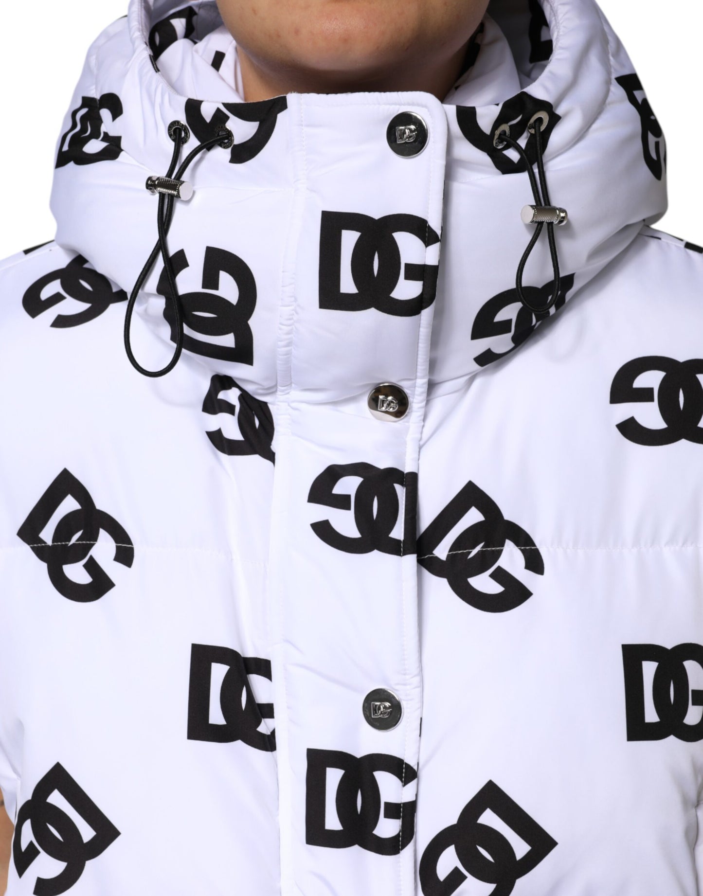 Chaqueta acolchada de poliéster DG Mania blanca y negra