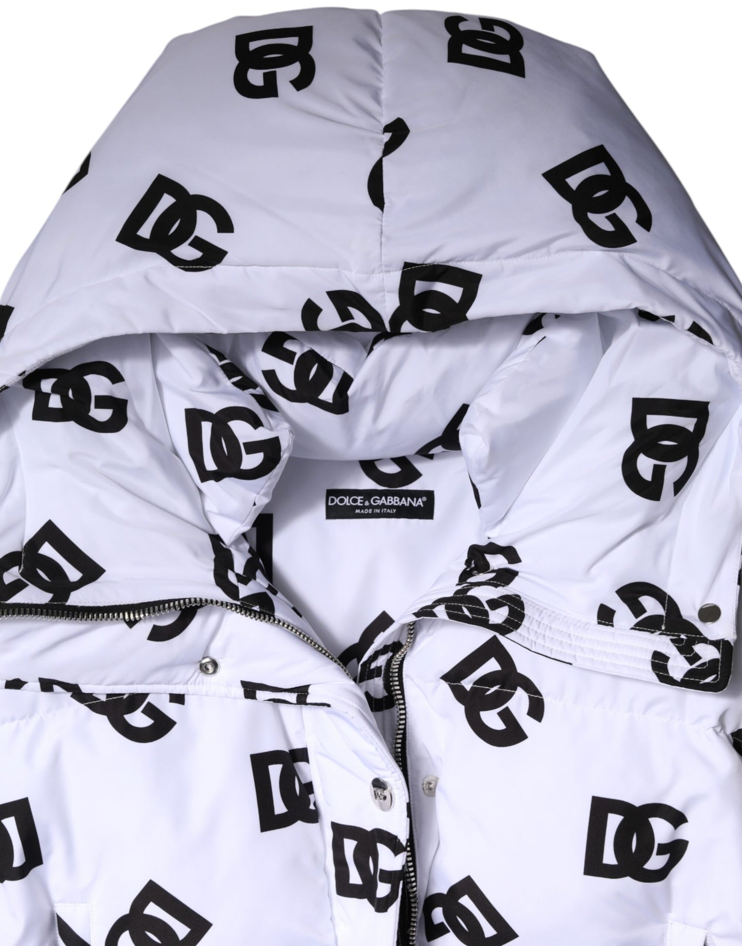 Chaqueta acolchada de poliéster DG Mania blanca y negra