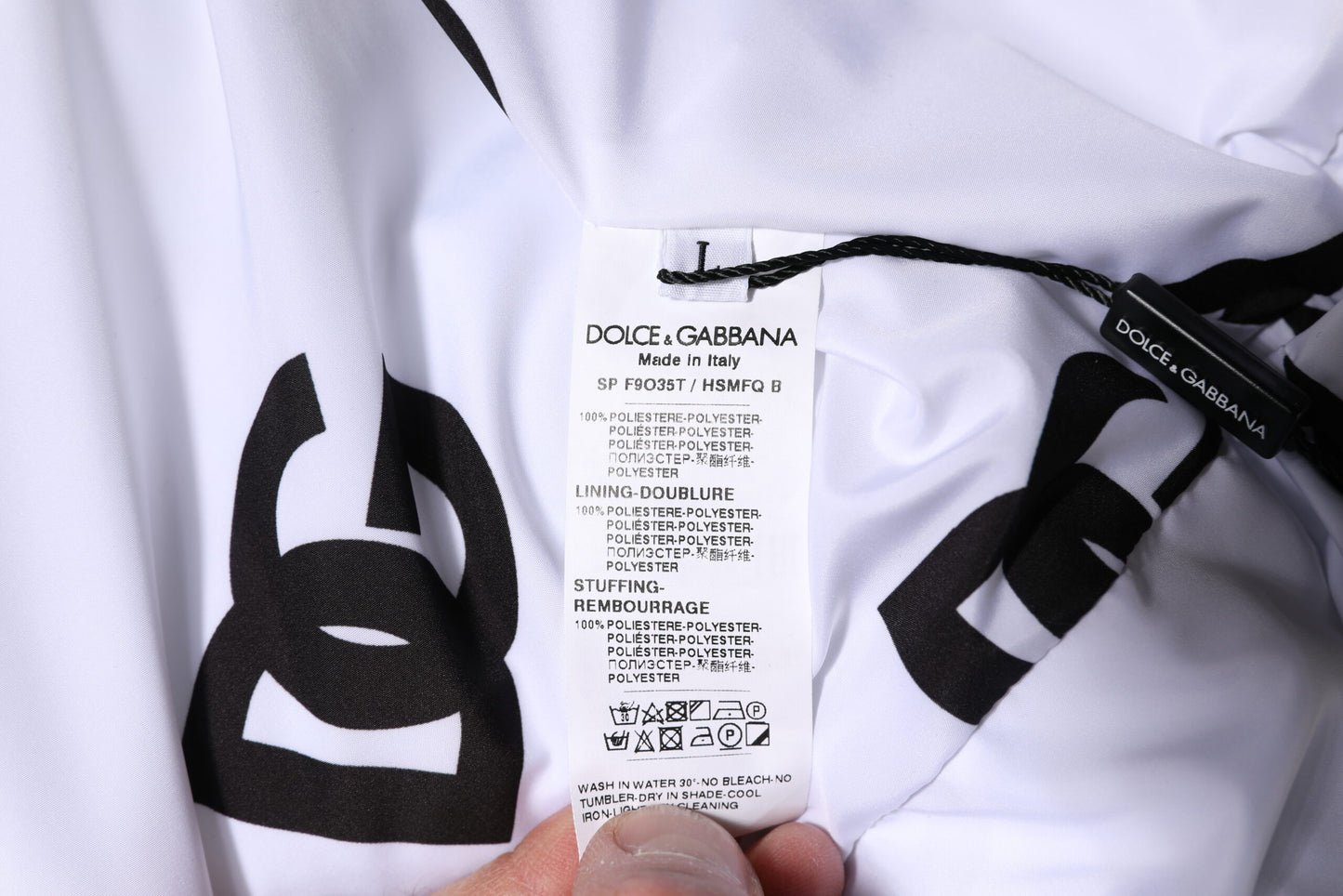 Chaqueta acolchada de poliéster DG Mania blanca y negra