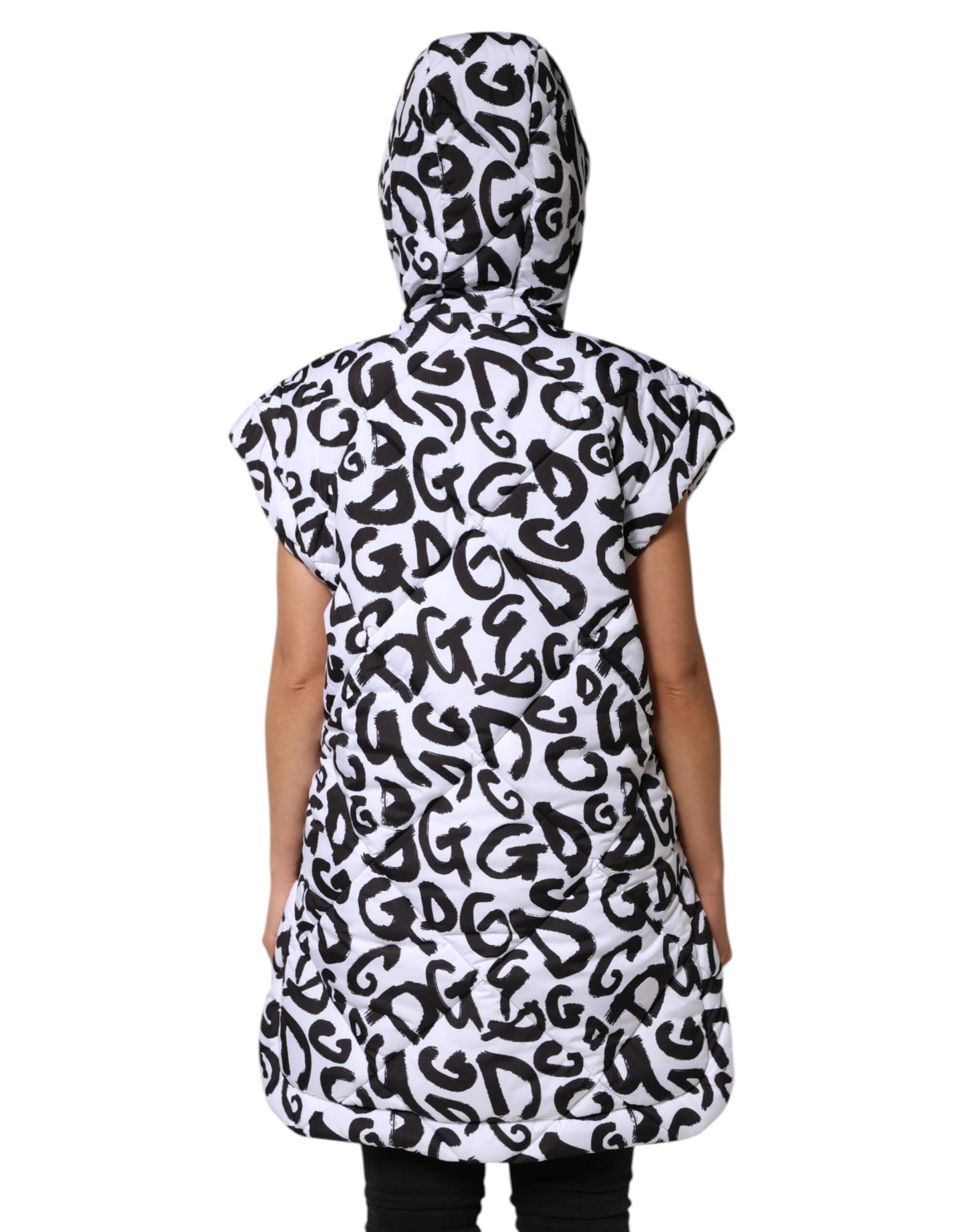 Chaqueta acolchada blanca sin mangas con capucha DG Mania