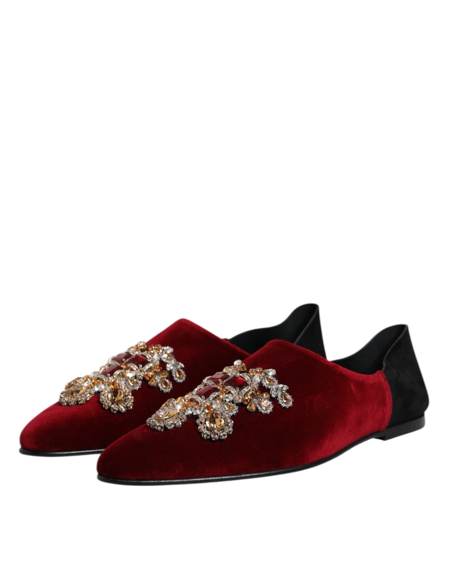 Zapatos sin cordones con adornos de terciopelo rojo y negro