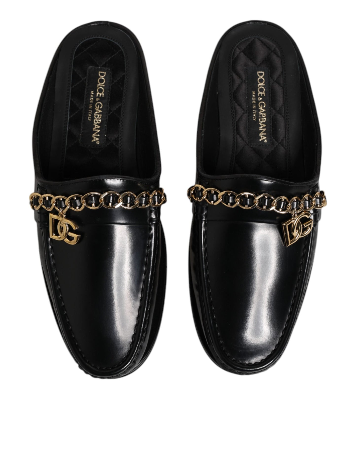 Sandalias de cuero negro con cadena DG