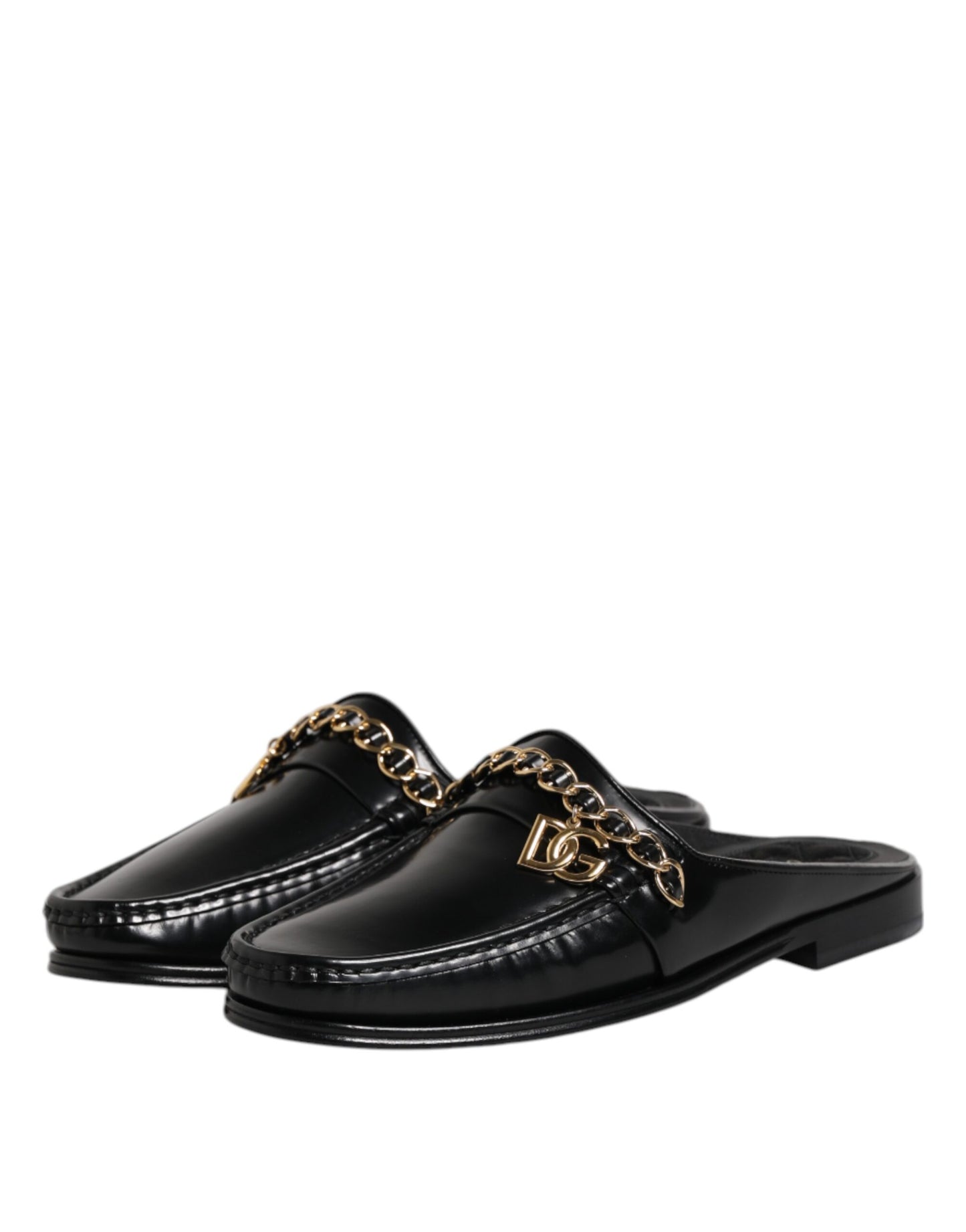 Sandalias de cuero negro con cadena DG