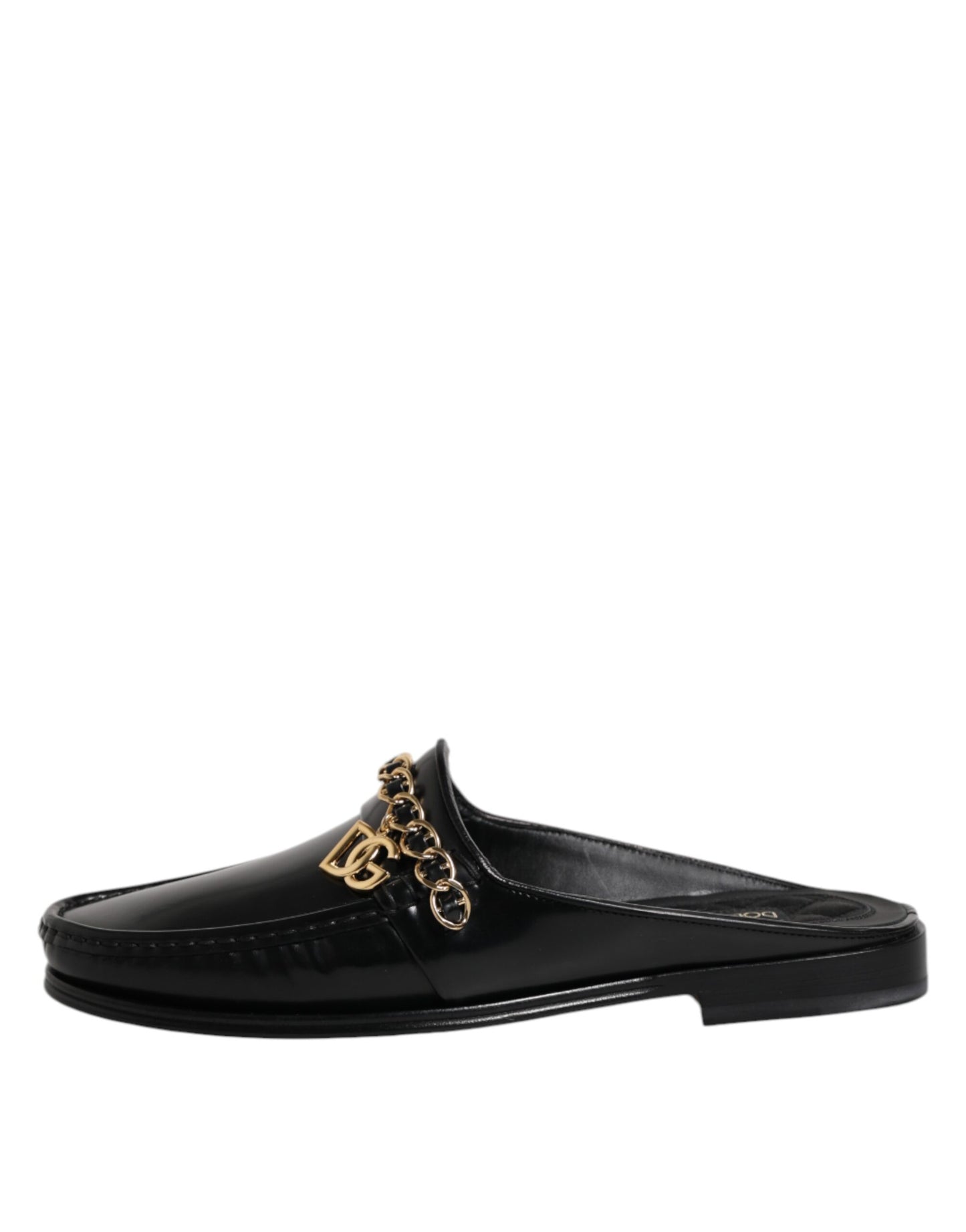 Sandalias de cuero negro con cadena DG