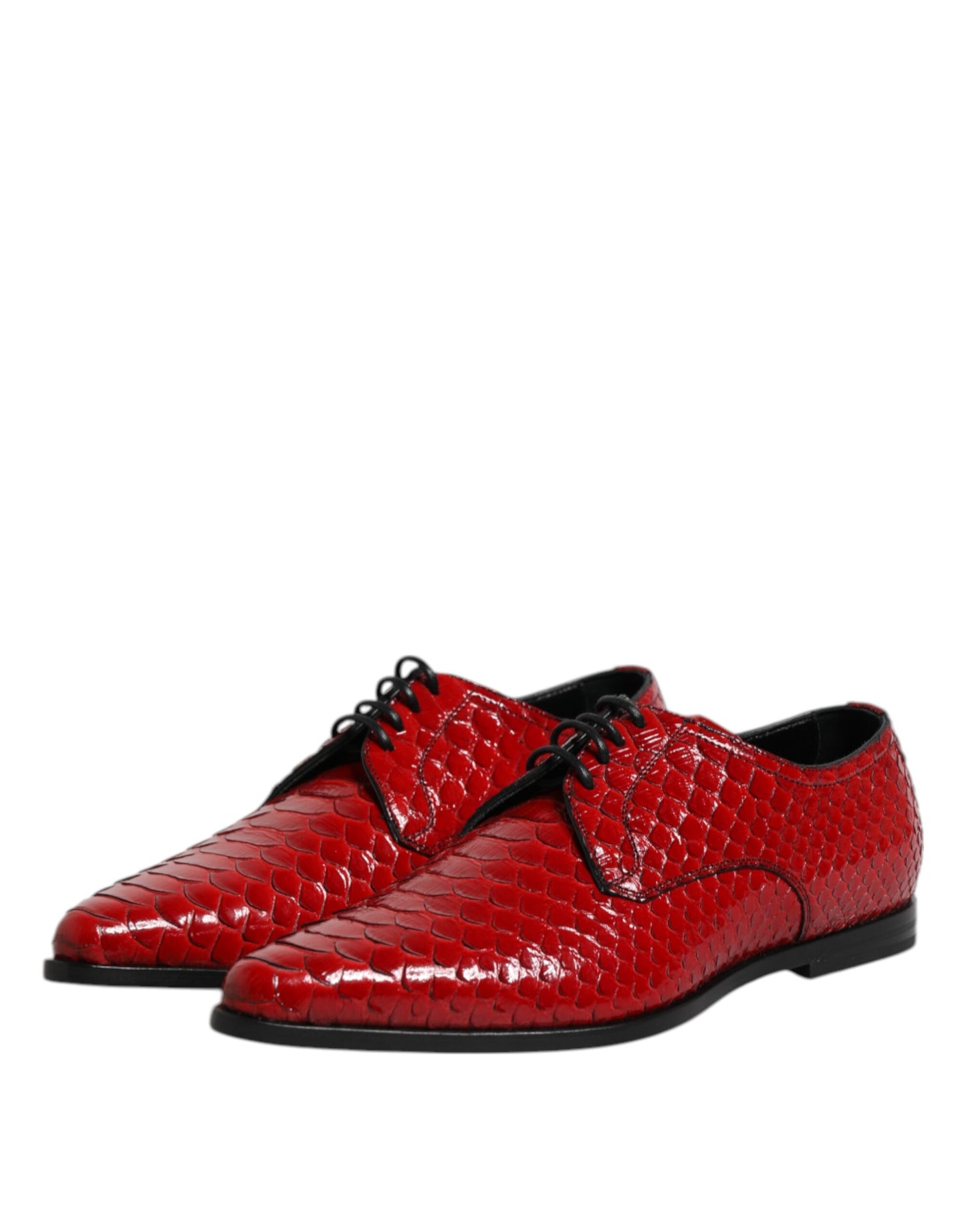 Zapatos Derby de vestir con cordones de cuero exótico rojo