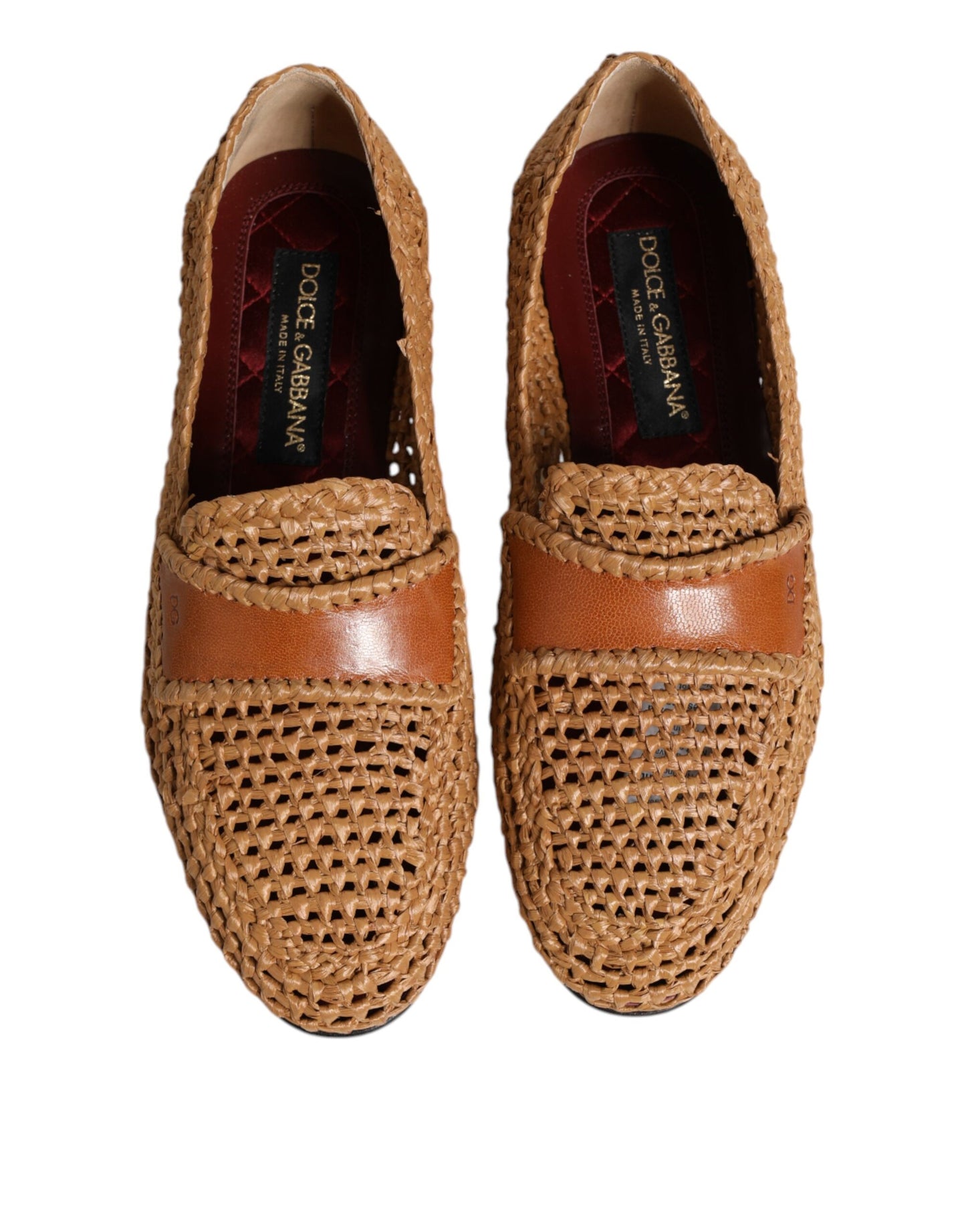 Mocasines sin cordones de rafia tejida marrón