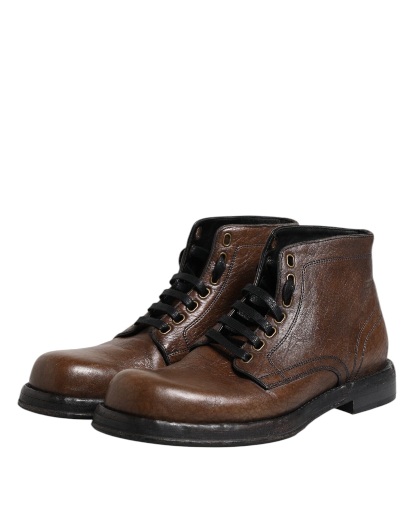 Botines de cuero marrón con cordones para hombre