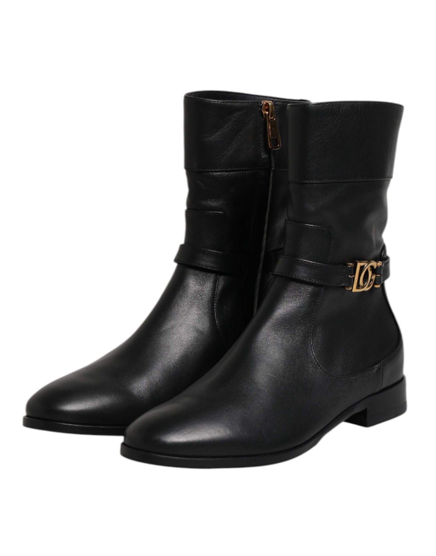 Botas cortas negras de cuero con logo