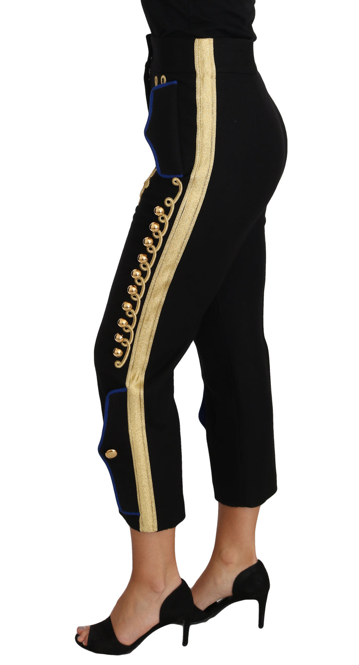 Pantalón de vestir negro dorado con adornos militares