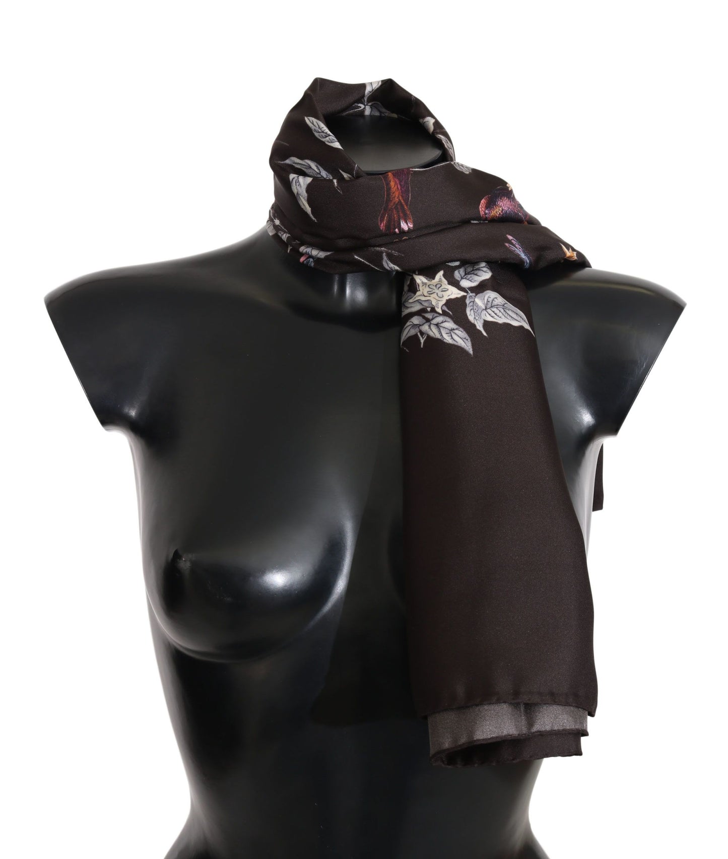 Bufanda marrón 100 % seda con estampado de pájaros, 80 cm x 95 cm, precio de venta recomendado