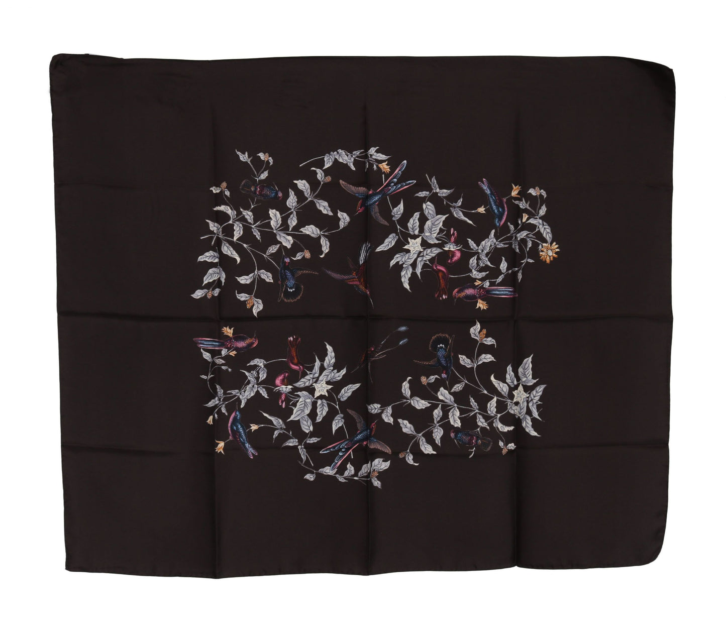 Bufanda marrón 100 % seda con estampado de pájaros, 80 cm x 95 cm, precio de venta recomendado