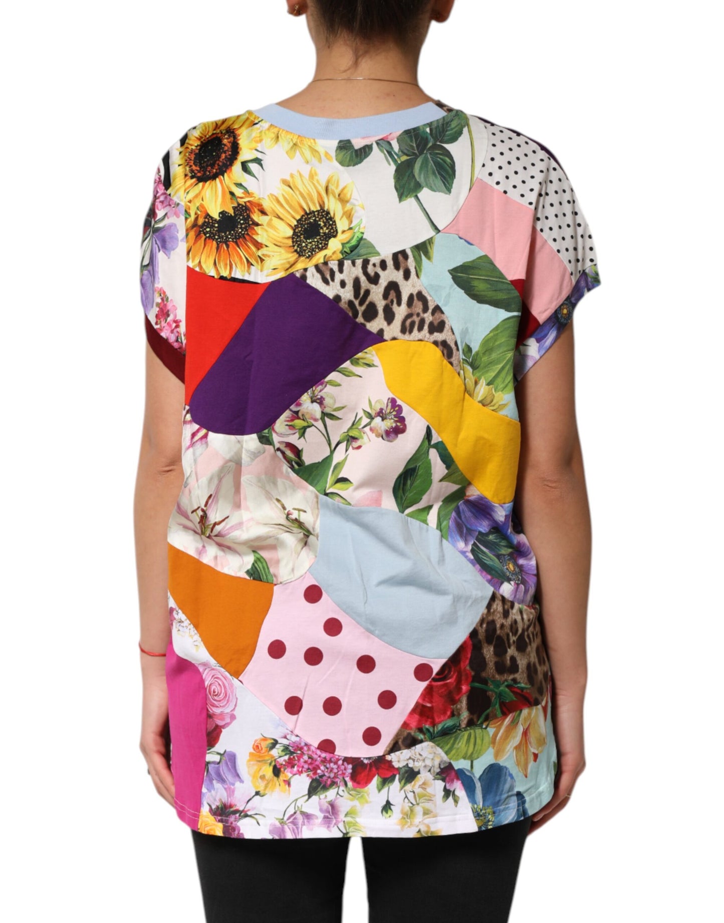 Blusa de seda y algodón con patchwork multicolor