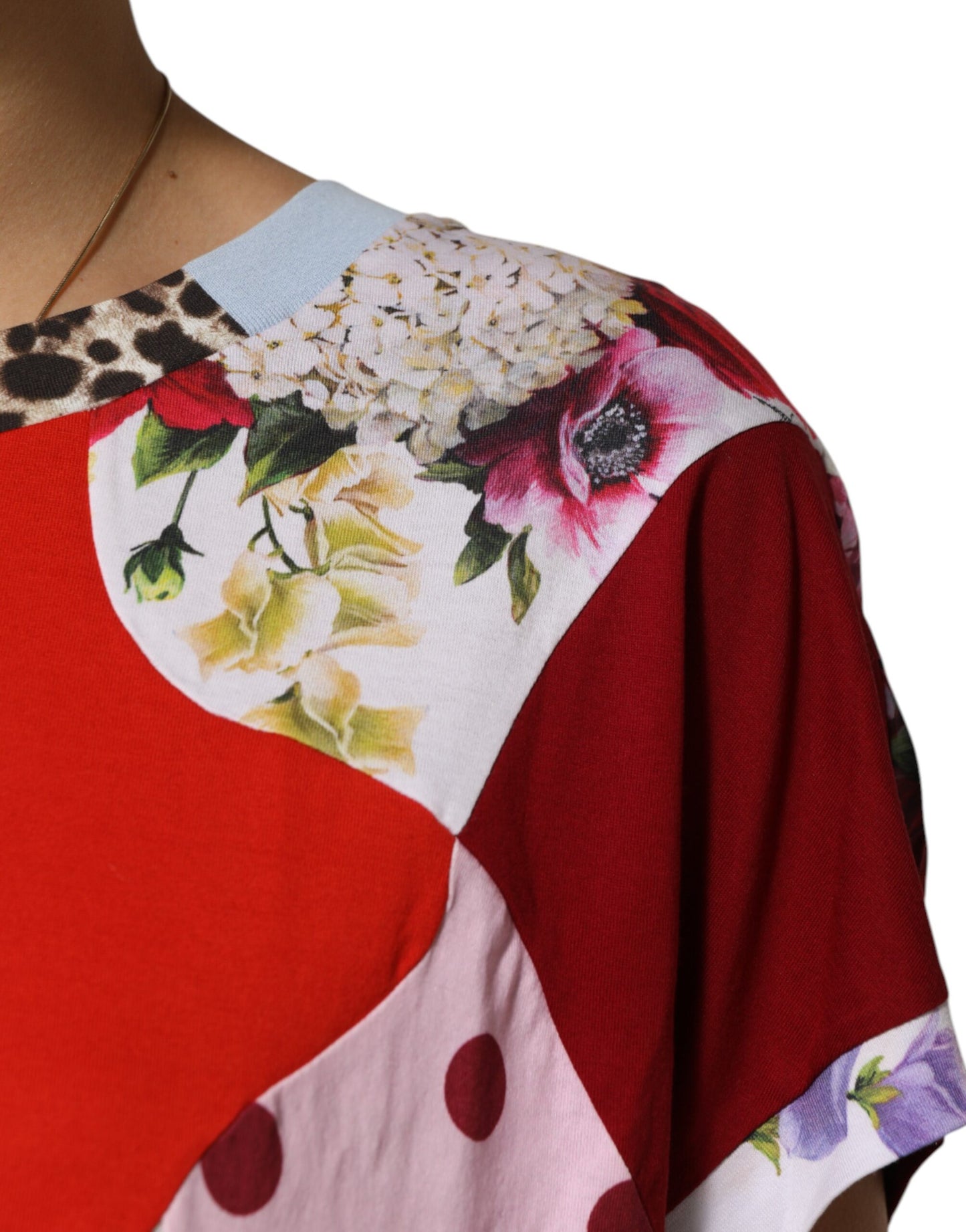 Blusa de seda y algodón con patchwork multicolor