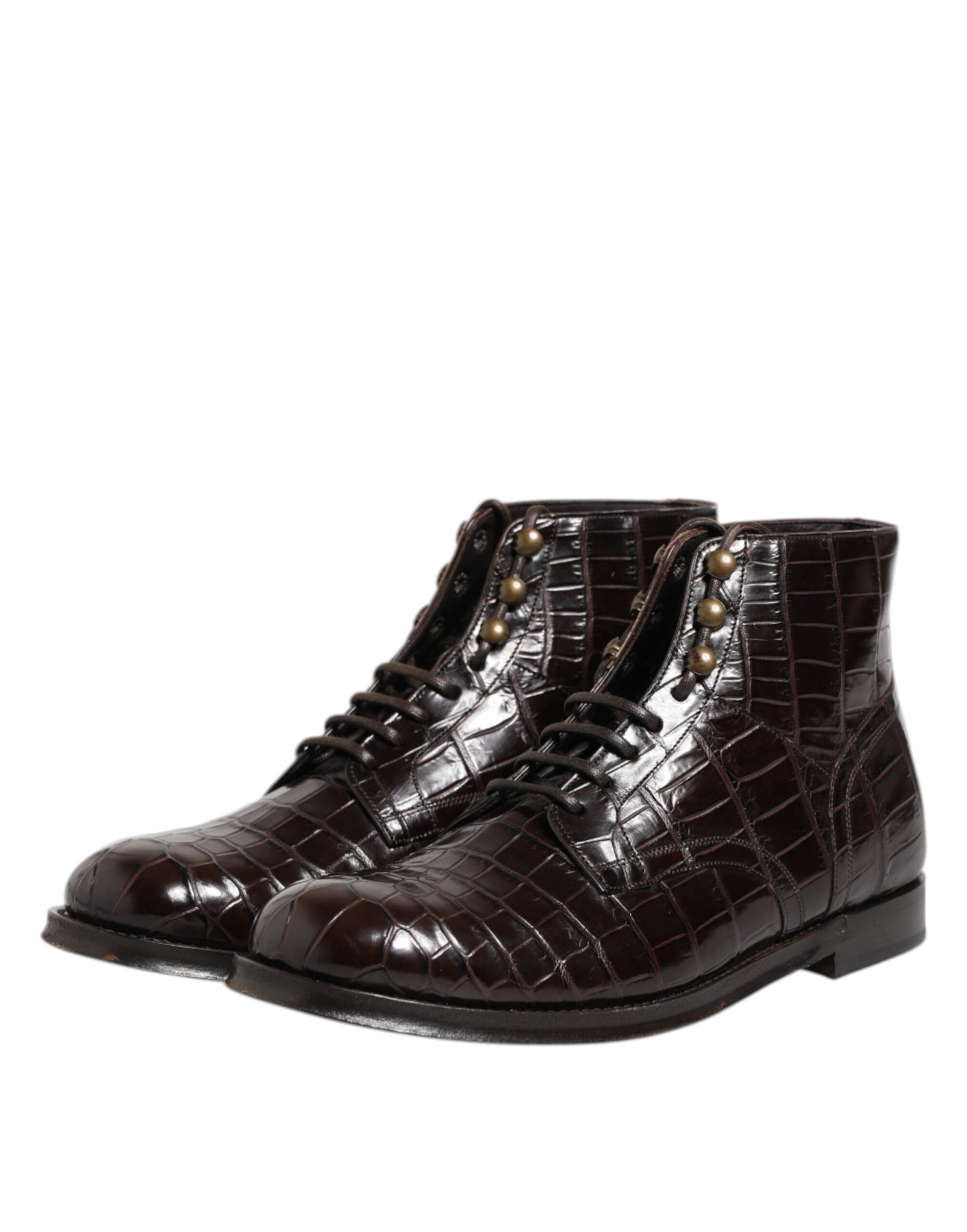Botas cortas con cordones de cuero marrón oscuro