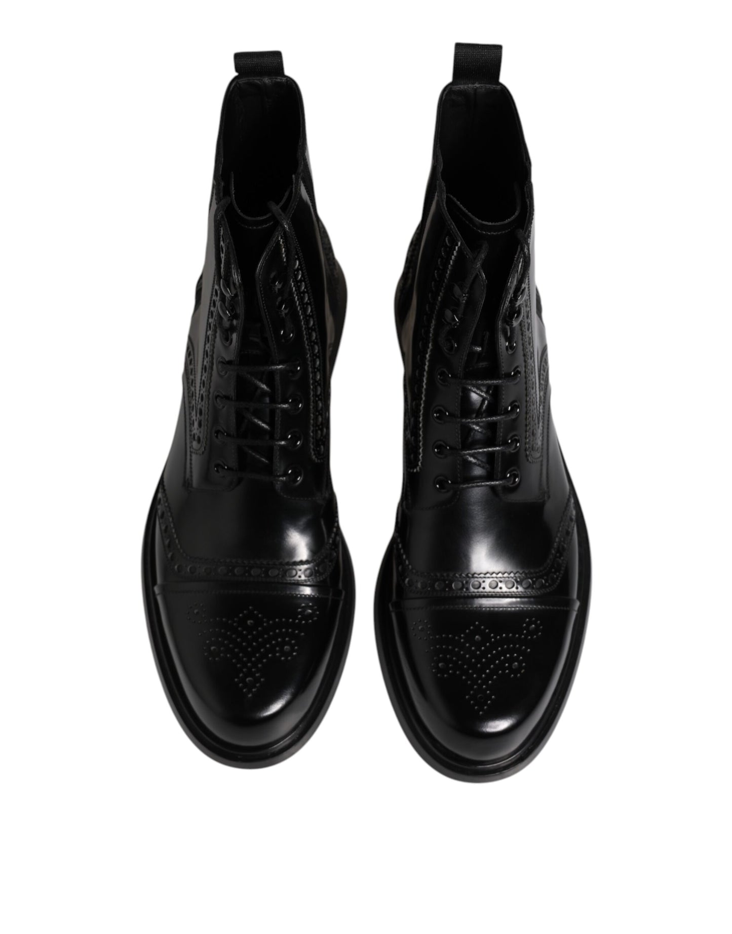 Botas de media pantorrilla con cordones de cuero negro