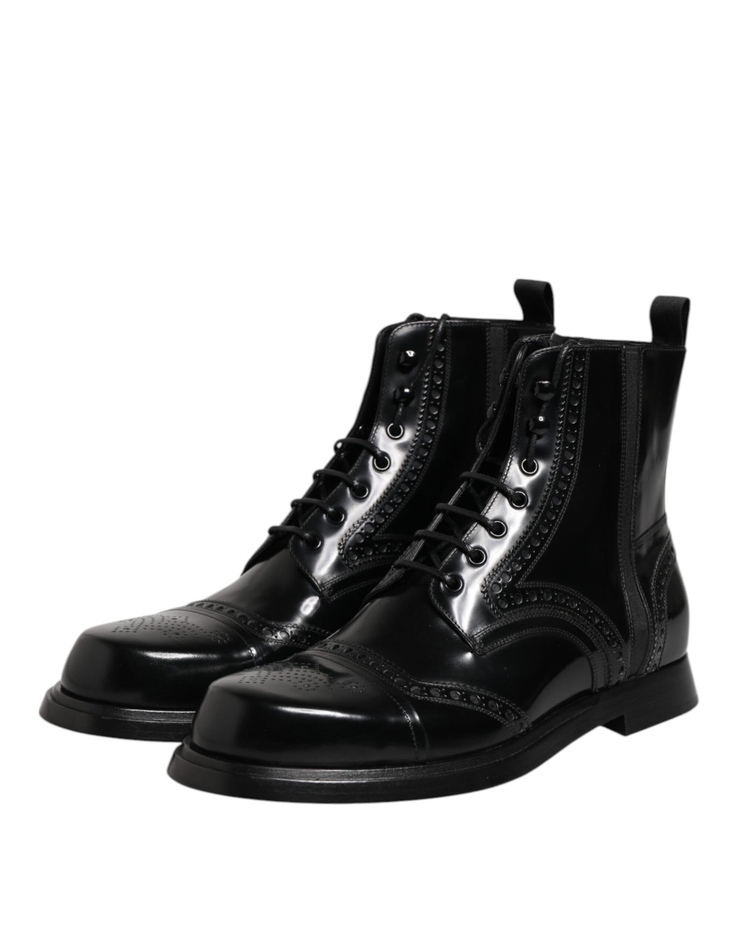 Botas de media pantorrilla con cordones de cuero negro