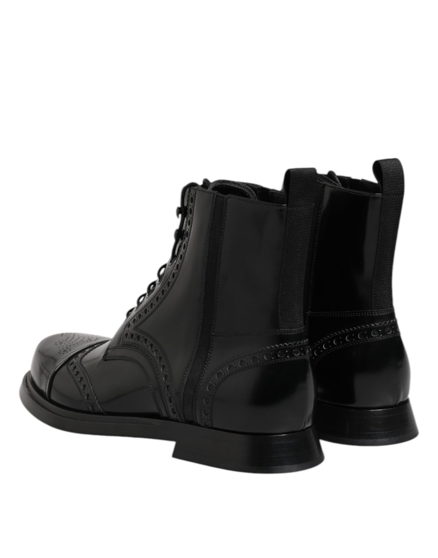 Botas de media pantorrilla con cordones de cuero negro