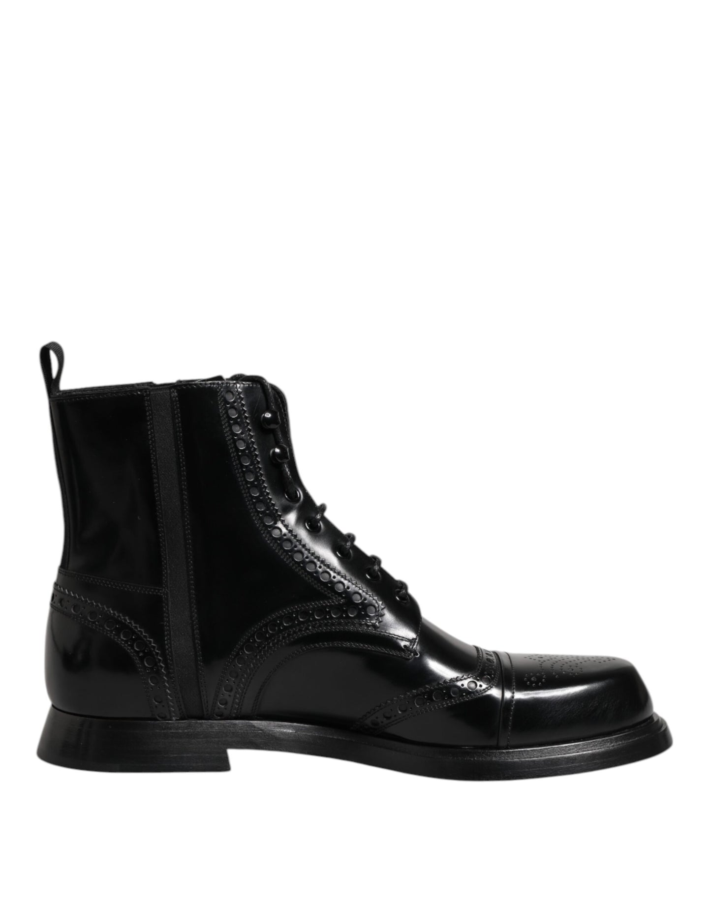 Botas de media pantorrilla con cordones de cuero negro