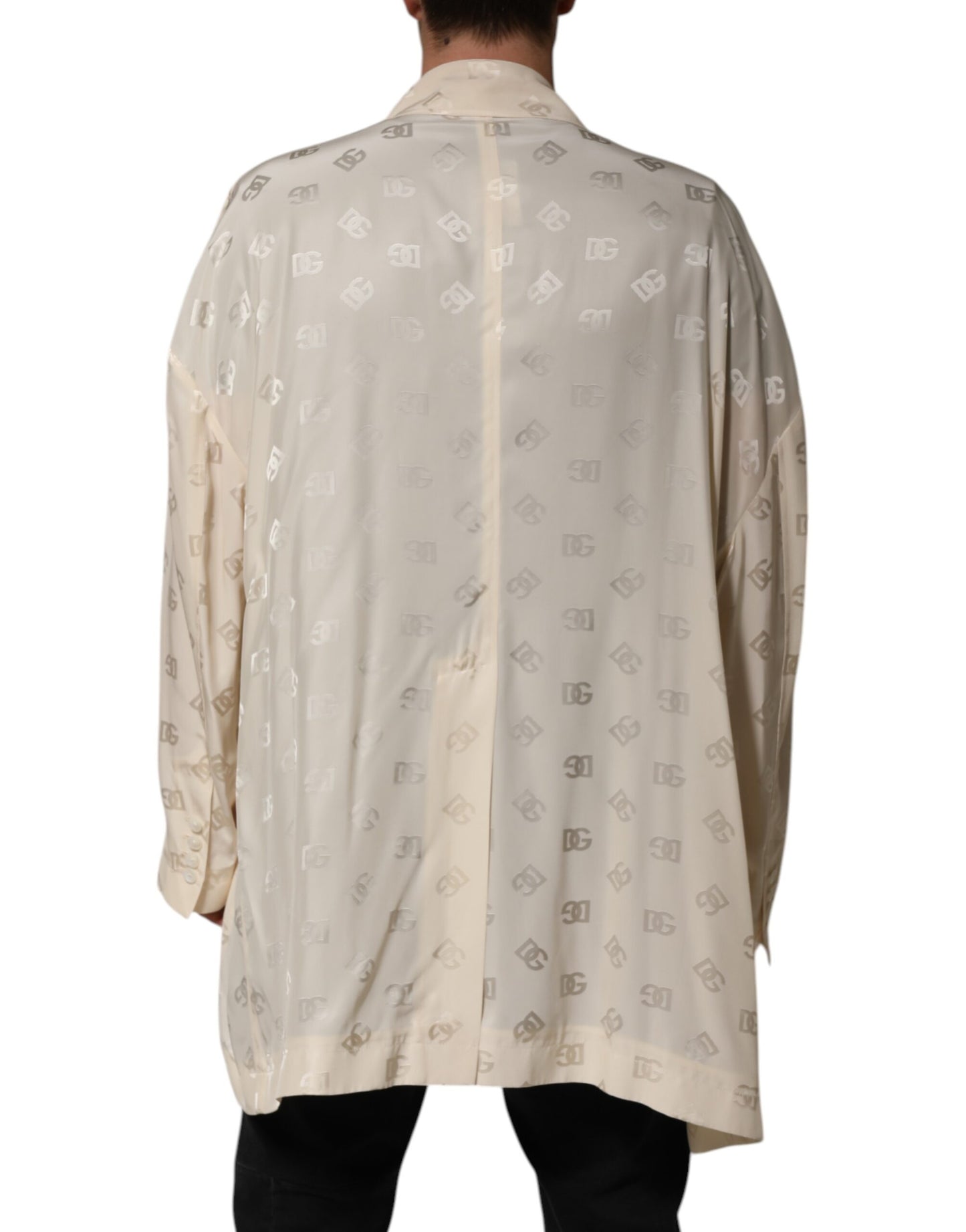 Chaqueta de poliéster beige con monograma y logotipo