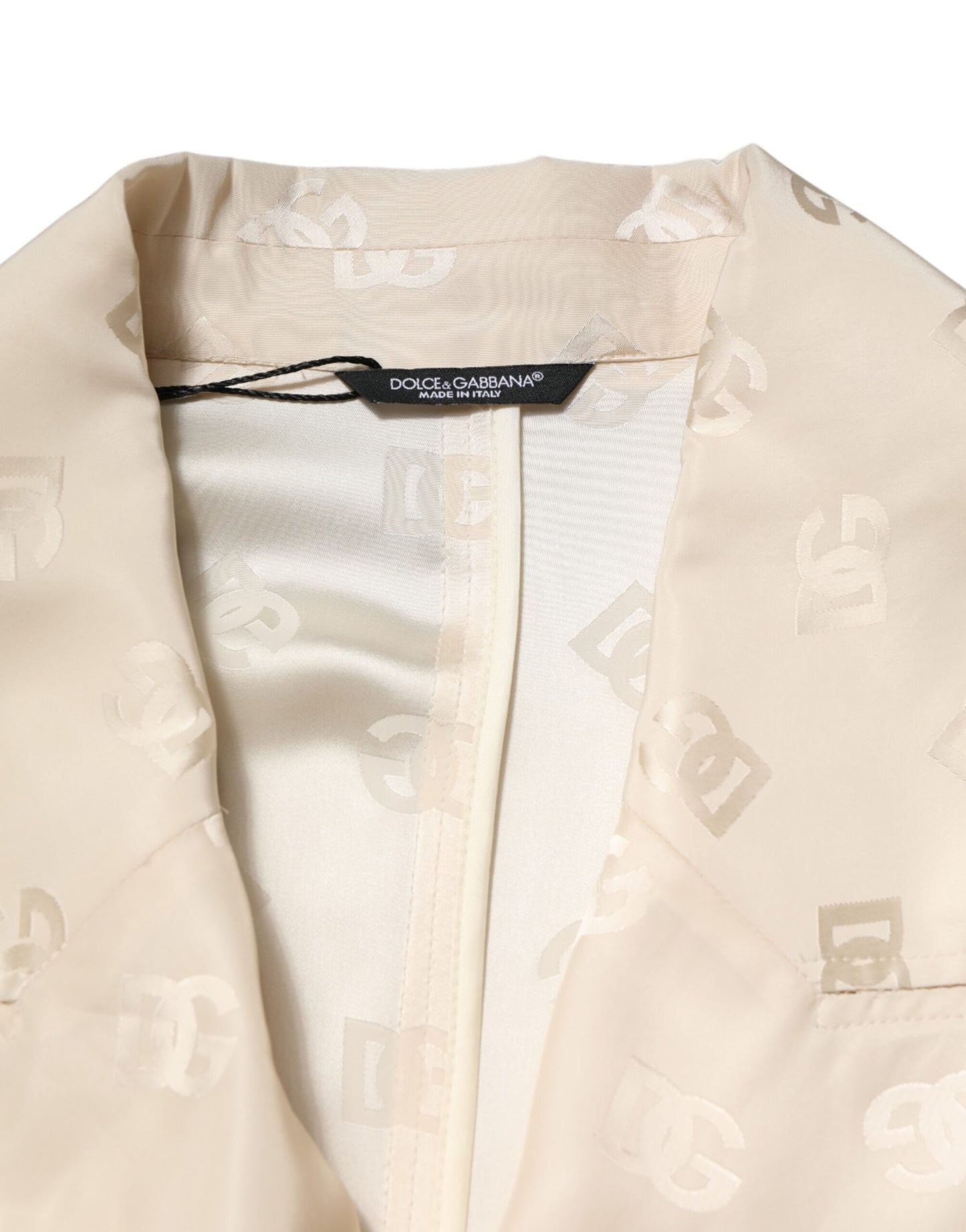 Chaqueta de poliéster beige con monograma y logotipo