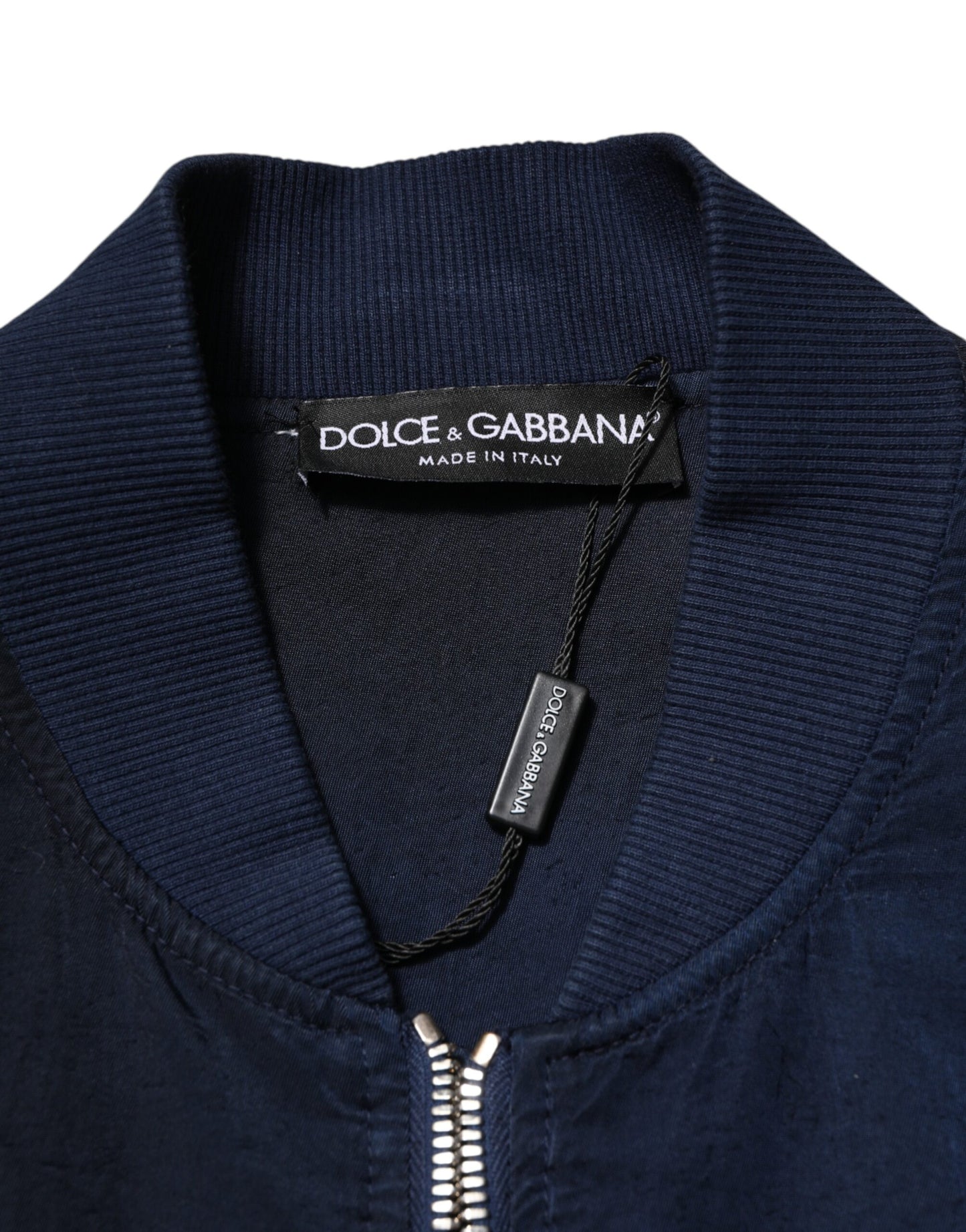 Chaqueta bomber de nailon azul con bordado DG para hombre