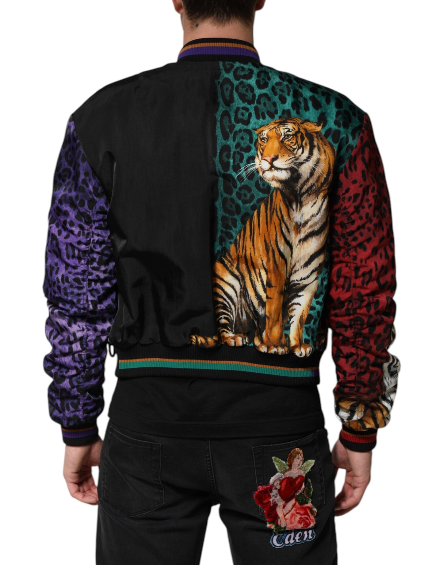 Chaqueta bomber con estampado de tigre multicolor para hombre