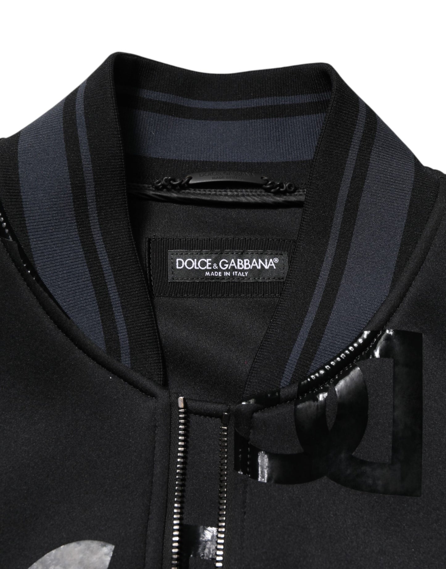 Chaqueta bomber de lana negra con logotipo de DG Mania para hombre