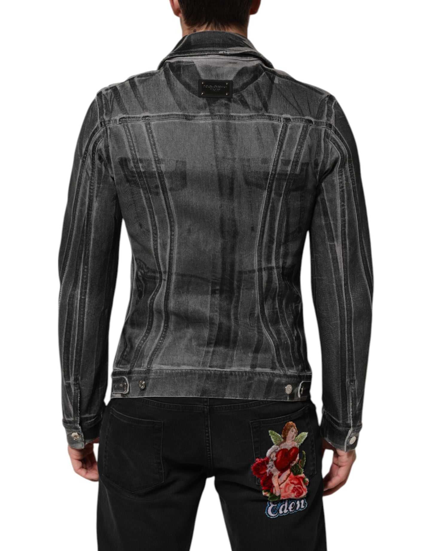 Chaqueta vaquera elástica de algodón lavado gris