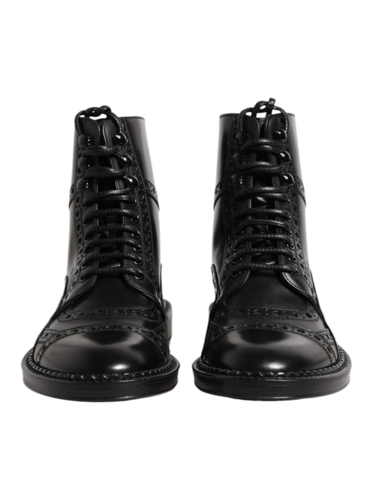Bottes mi-mollet à lacets en cuir noir