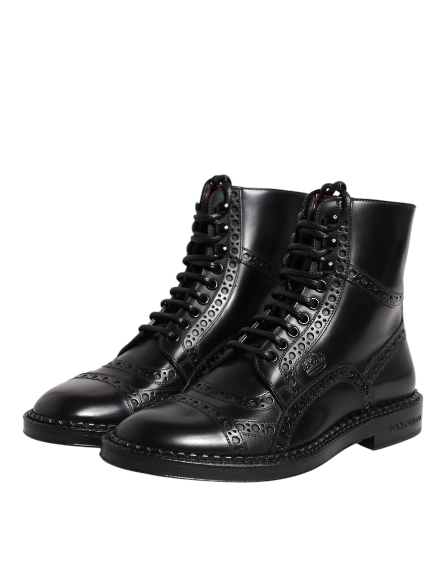 Bottes mi-mollet à lacets en cuir noir