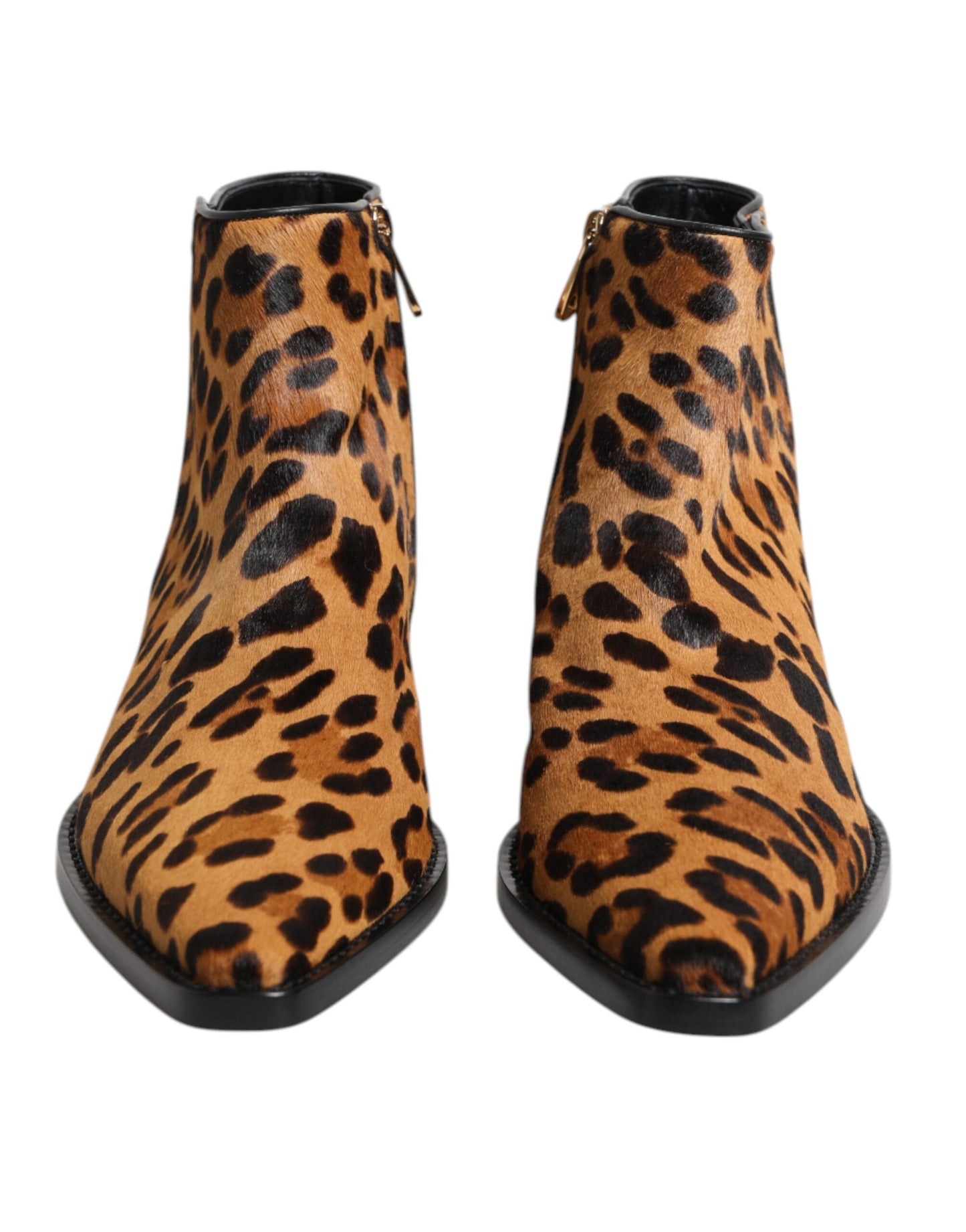 Botines de piel de becerro de leopardo marrón