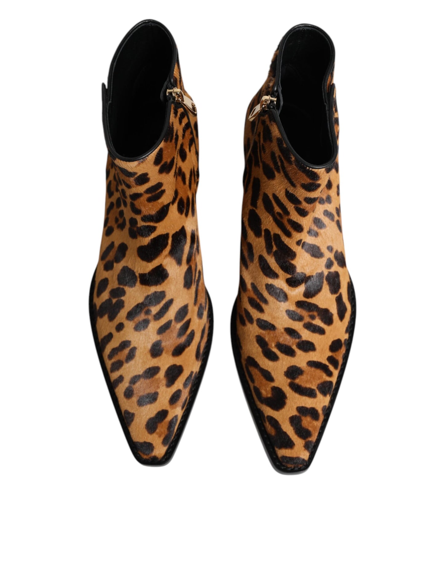 Botines de piel de becerro de leopardo marrón