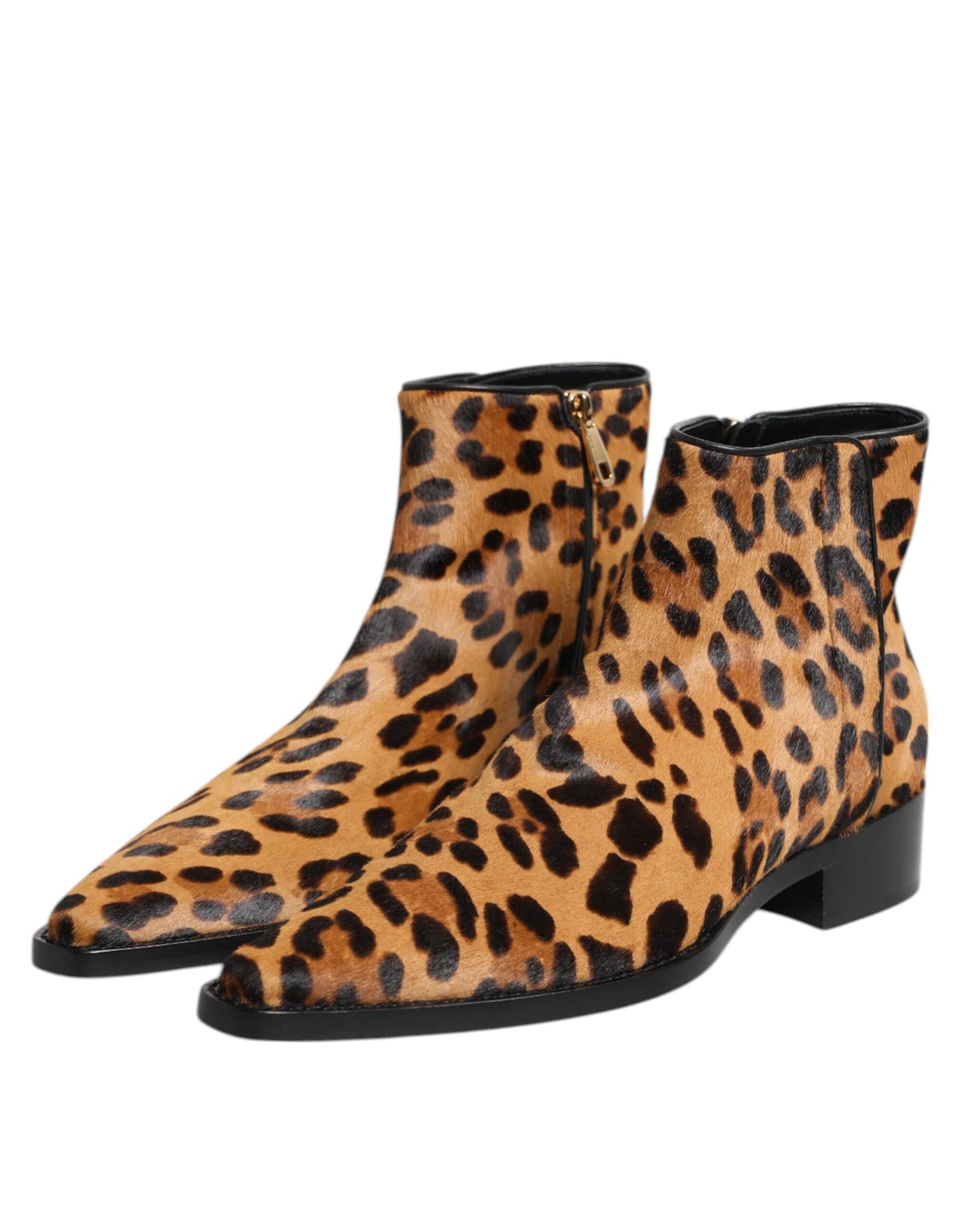Botines de piel de becerro de leopardo marrón