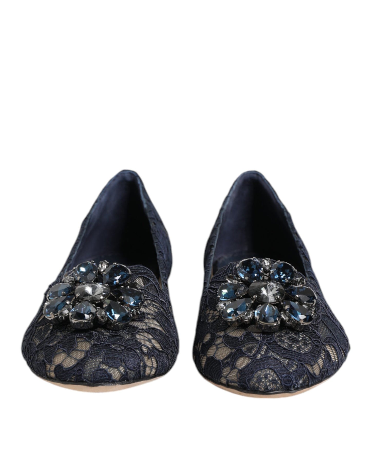 Chaussures plates bleues en dentelle et cristaux Taormina