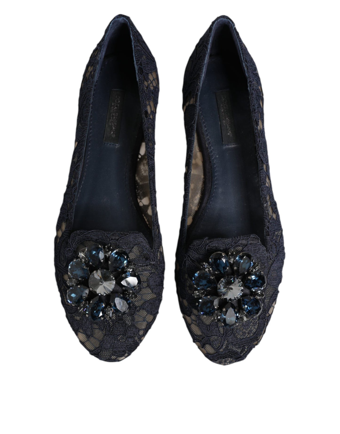 Chaussures plates bleues en dentelle et cristaux Taormina