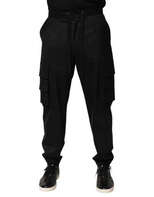 Pantalones deportivos cargo negros lisos para hombre