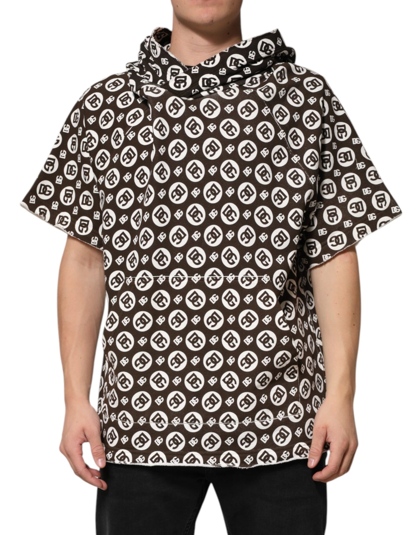 Sudadera corta con capucha y logotipo DG en marrón y blanco