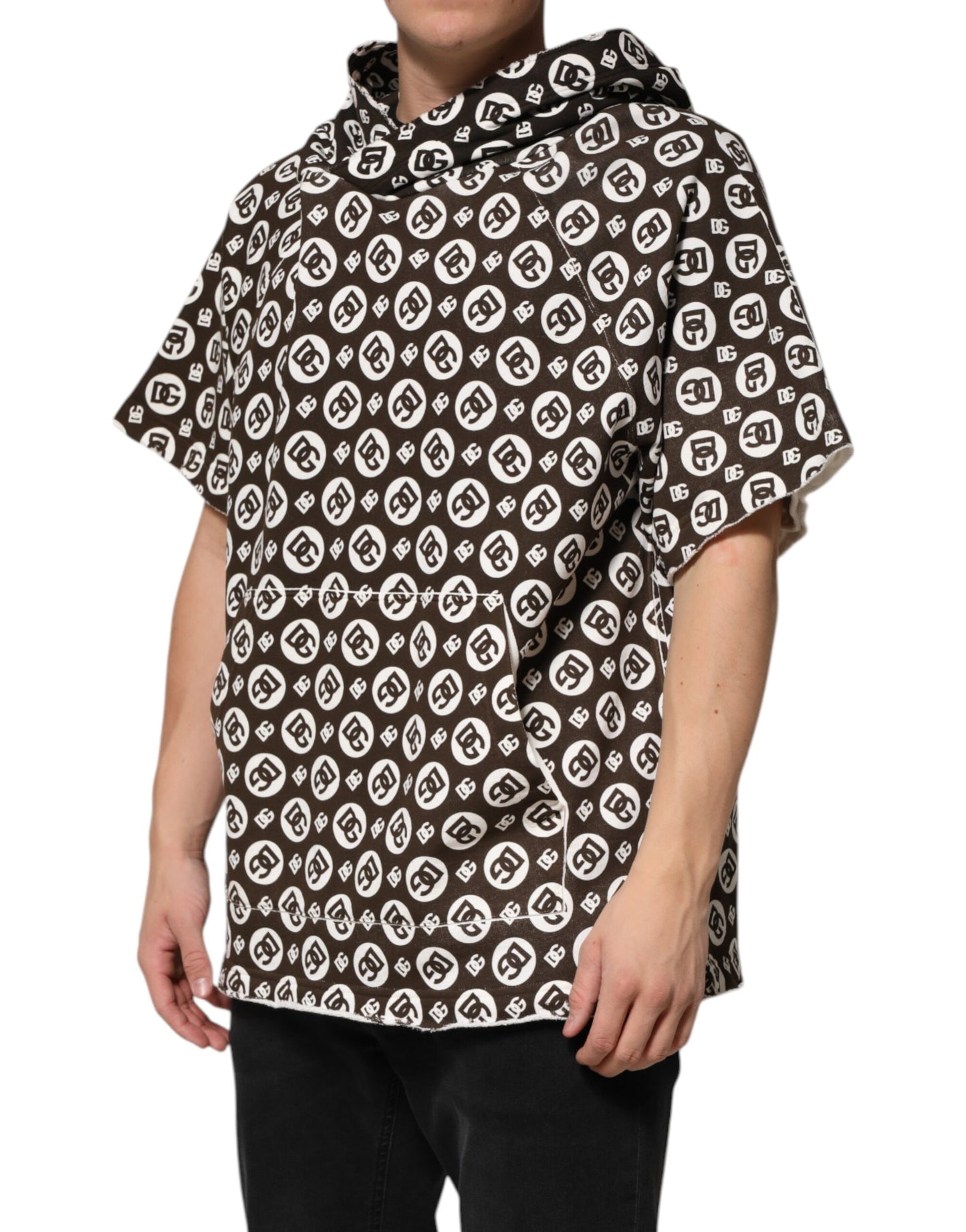 Sudadera corta con capucha y logotipo DG en marrón y blanco