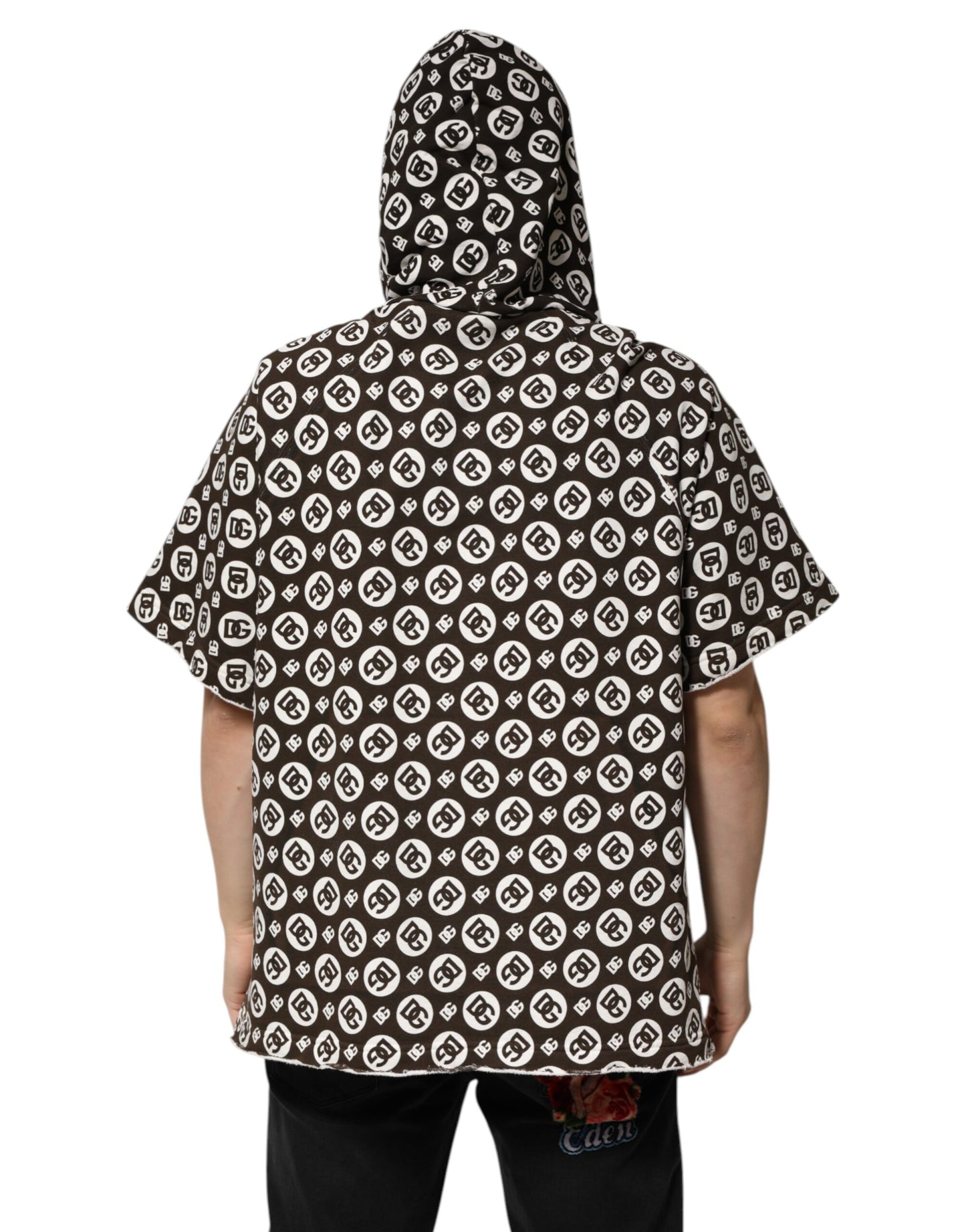 Sudadera corta con capucha y logotipo DG en marrón y blanco